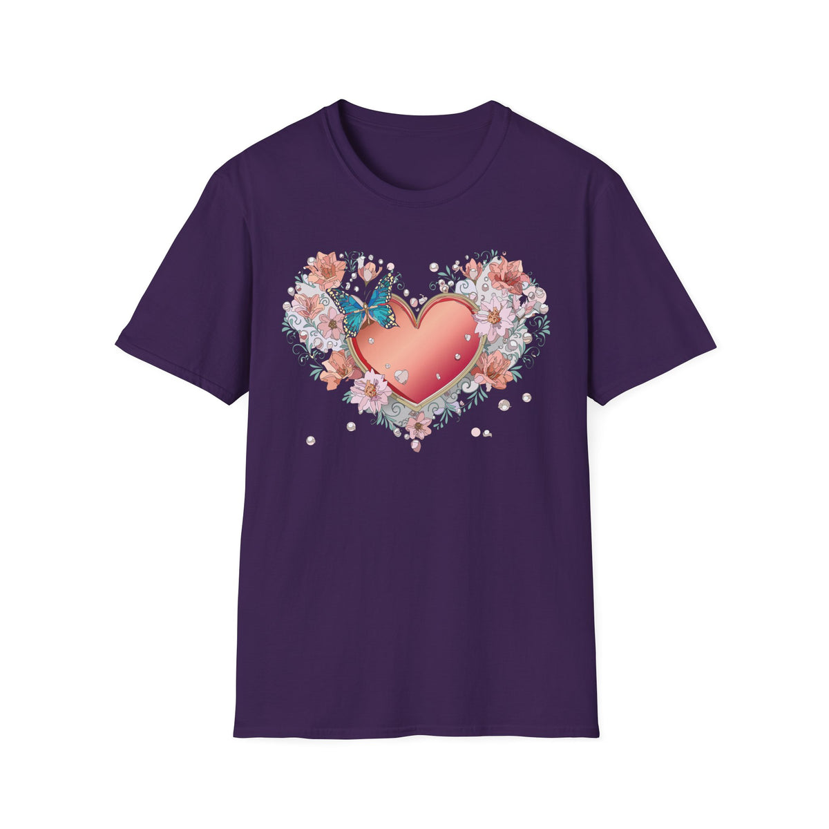 Butterfly Heart Floral Blue Butterfly Graphic Design Unisex 100 Cotton Gildan T-Shirt