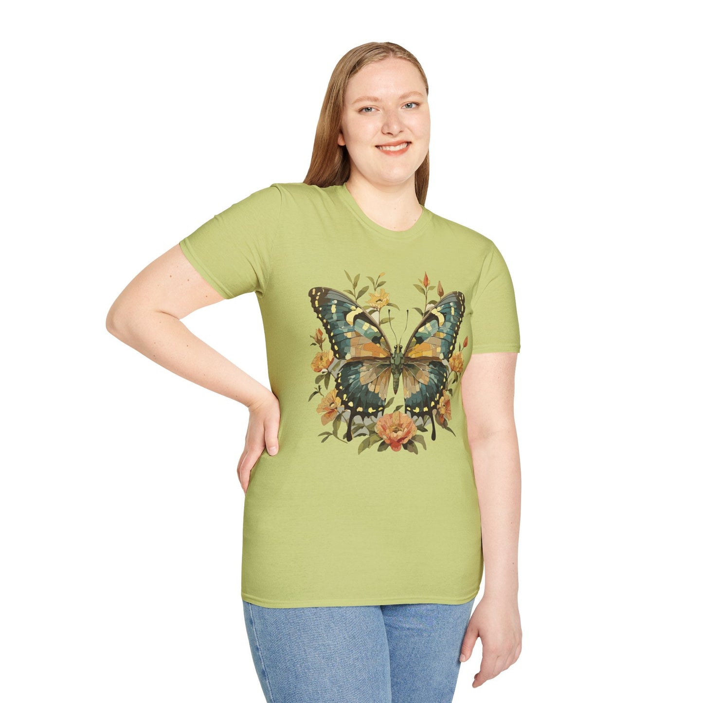 Butterfly Print T Shirt Unisex Monarch Shirt Gildan Softstyle 64000 Ring Spun Cotton