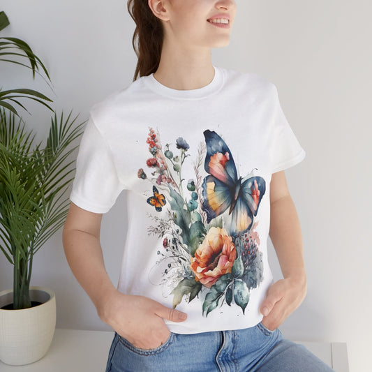 Cotton Tee Shirt with Butterfly Prints