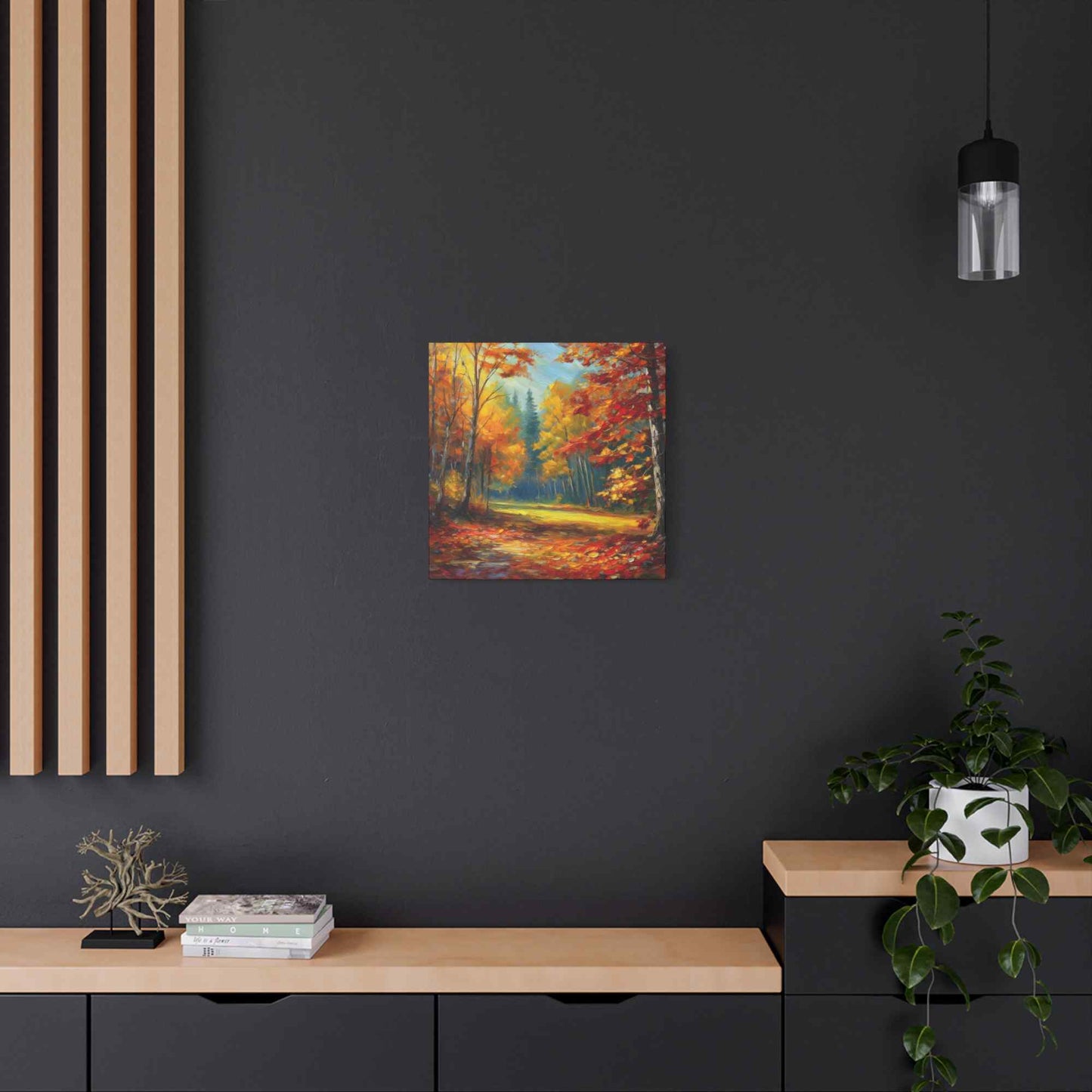 Fall Forest Print Canvas, Oil Paint Print 20x20, 24x24, 30x30, 32x32, 36x36 Art Design Print Pine-Wood Inner Frame MC-100