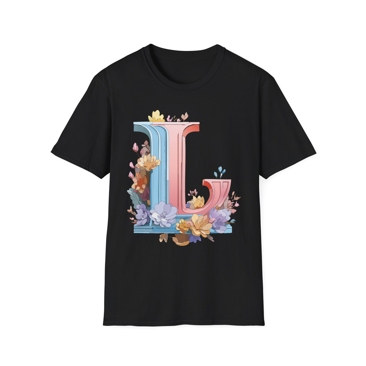 Floral Letter L T-Shirt | Pastel Monogram Tee