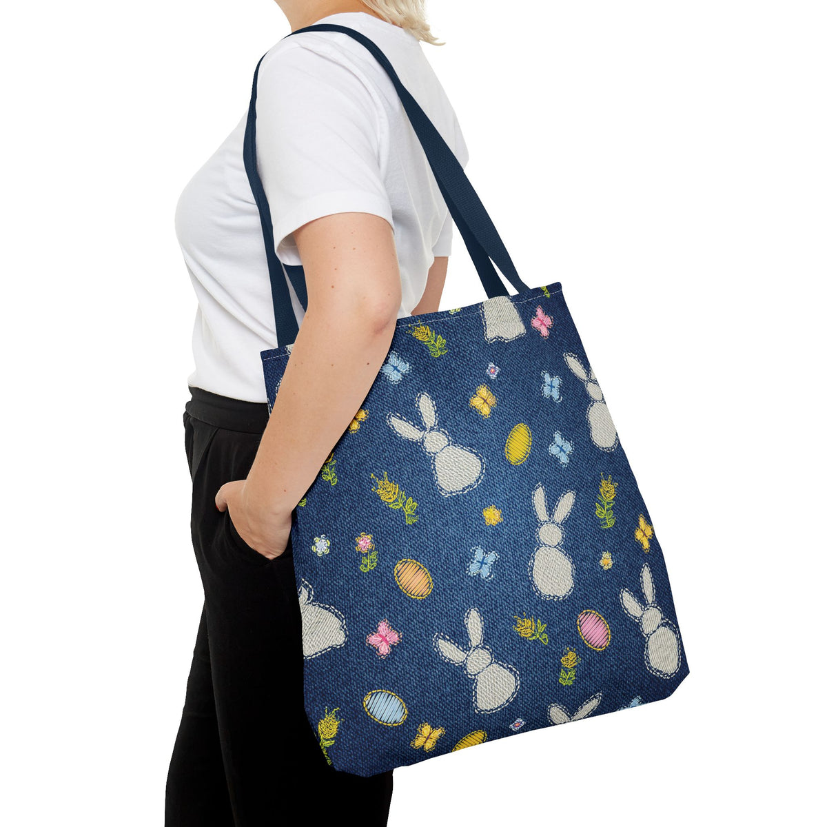 Easter Graphic Design Denim Fabric Imitation Print Unisex Canvas Bag Poly Spun 3 Sizes Tote Bag 204-2