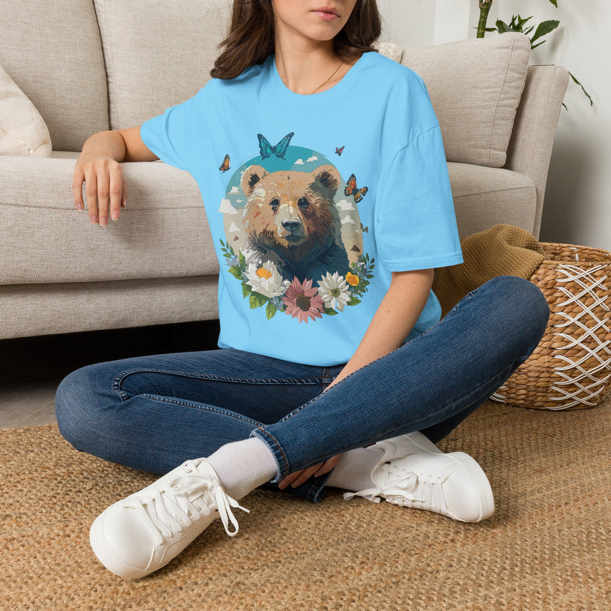 Floral Bear Wildlife Graphic Tee Unisex 100 Cotton Gildan T-Shirt