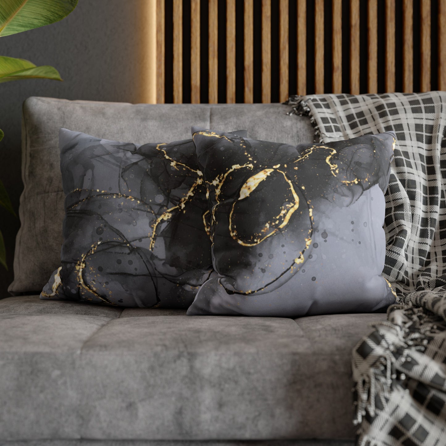 Faux Suede Pillowcase with Abstract print