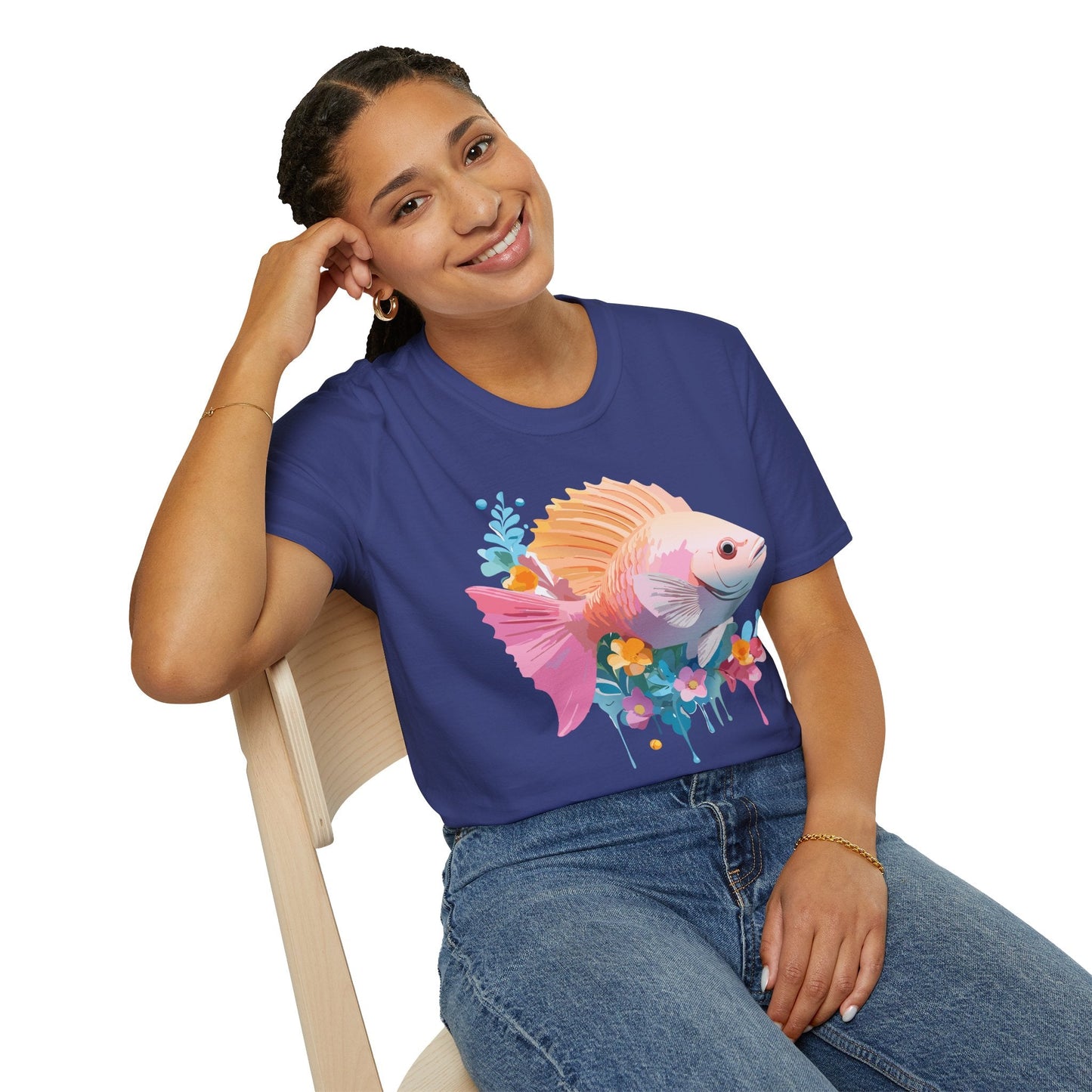 Fish Art Design Graphic Tee Shirt Unisex Softstyle Cotton Short Sleeve Comfort Fit Everyday Wear
