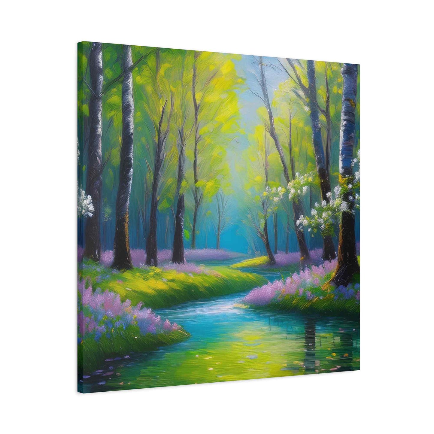 Spring Forest Print Canvas, Oil Paint Print 20x20, 24x24, 30x30, 32x32, 36x36 Art Design Print Pine-Wood Inner Frame MC-96