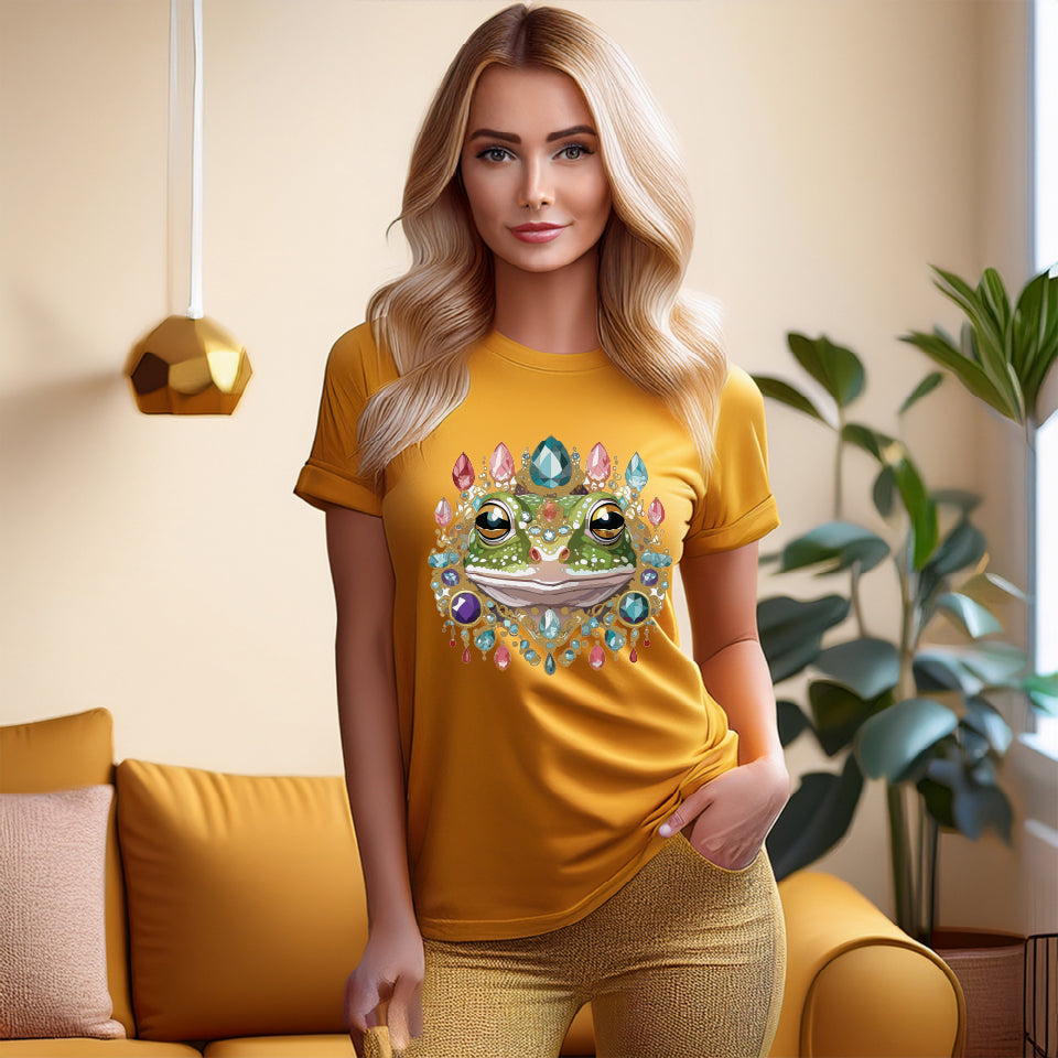 Frog Graphic Unisex 100 Cotton Tee With Unique Animal Golden Medallion Art Design 62