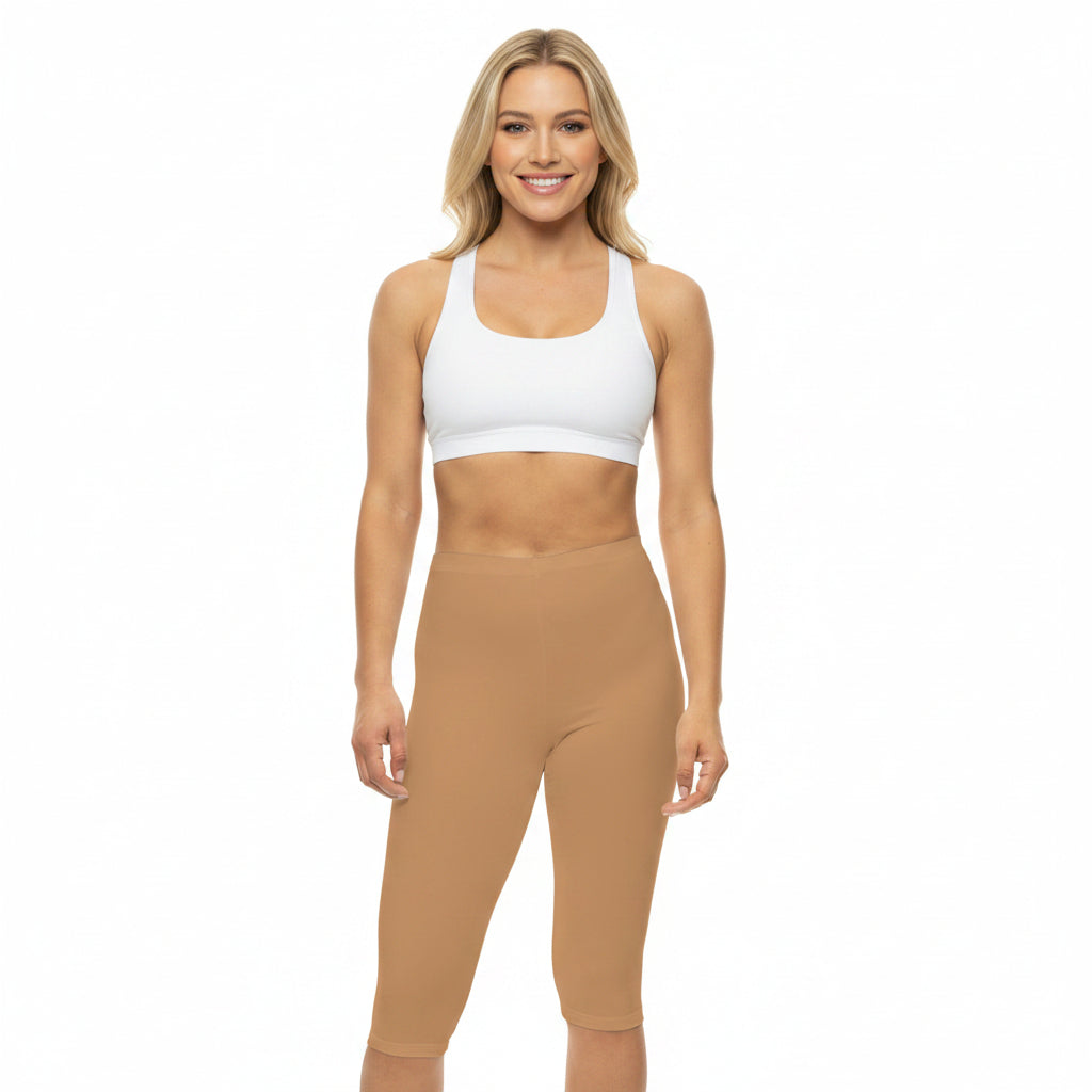 Light Bronze Color Women's Brushed Suede Poly Span Casual Capri Leggings XS-2XL