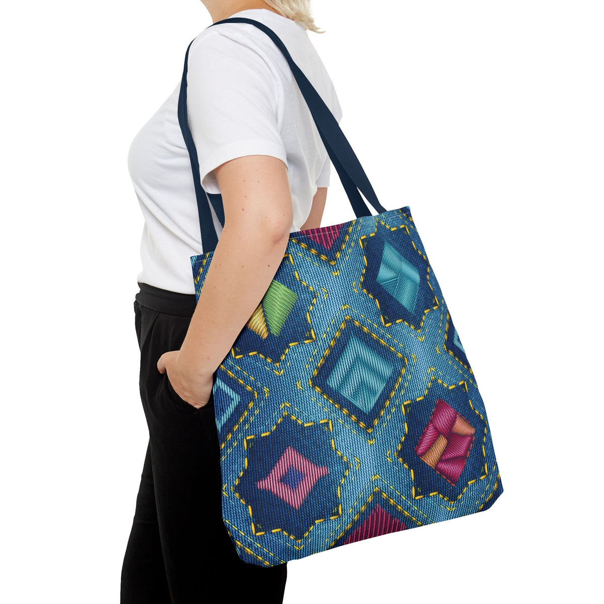 Denim Fabric Imitation Print Unisex Canvas Bag Poly Spun 3 Sizes Tote Bag 189-3