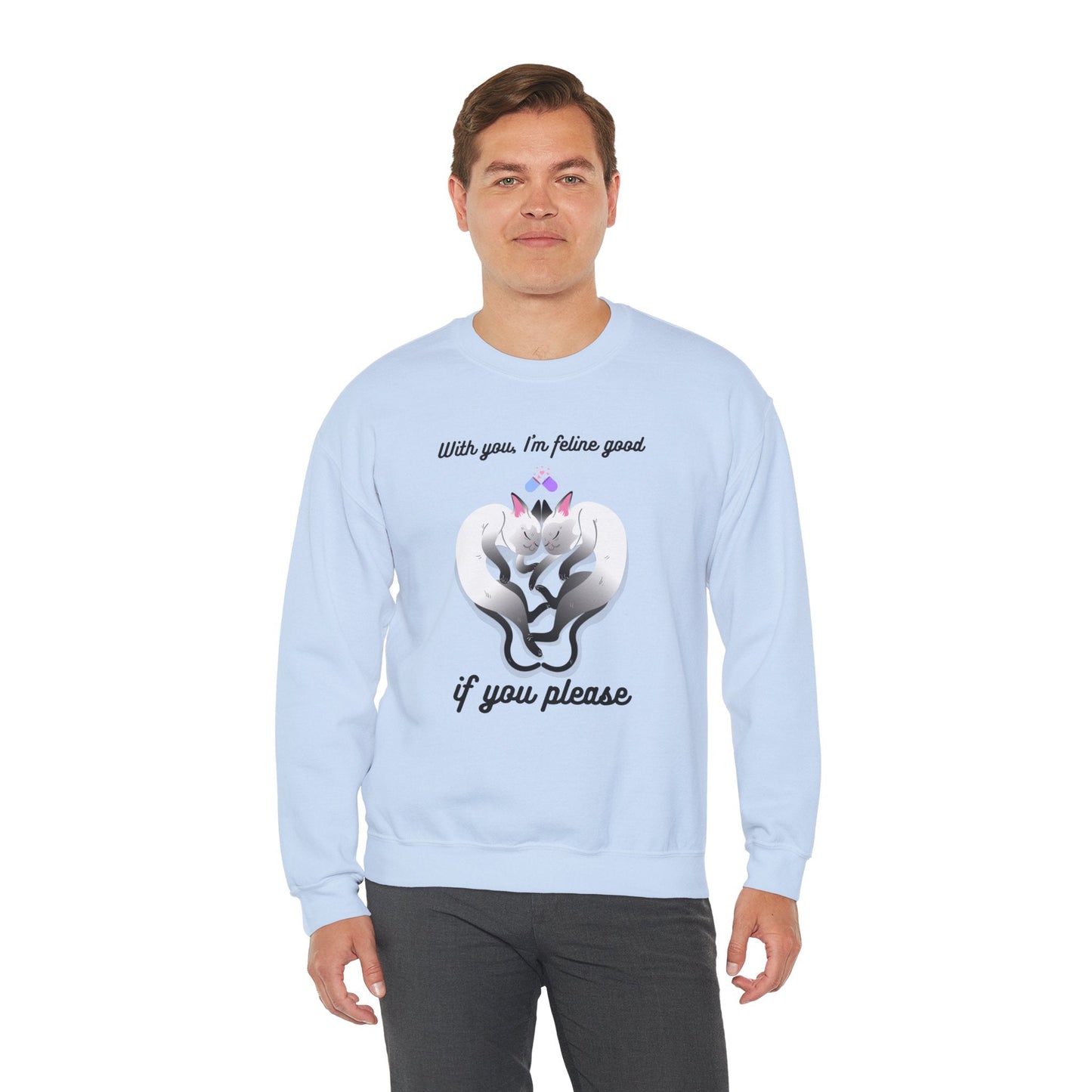 Double Cat Heart Sweatshirt Unisex Fifty Fifty Cotton Poly Valentines Day Sweatshirt