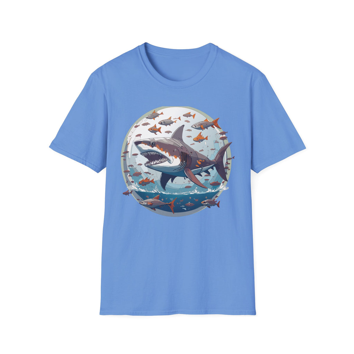 Great White Shark Illustration T-Shirt | Ocean Scene, Fish Bubble