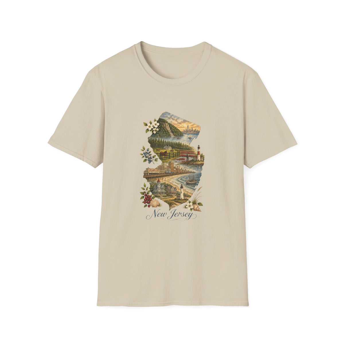 New Jersey Scenic Map T-Shirt — Vintage Travel Tourist Graphic Design Unisex 100 Cotton Gildan T-Shirt