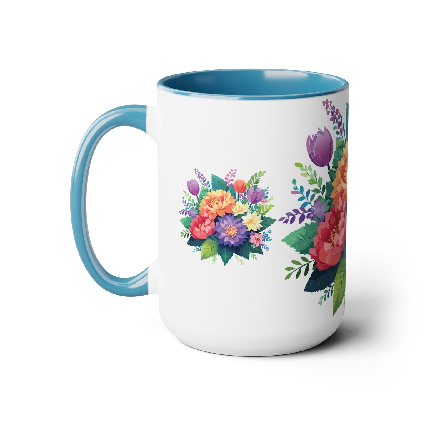 Two-Tone Coffee Mugs with flowers