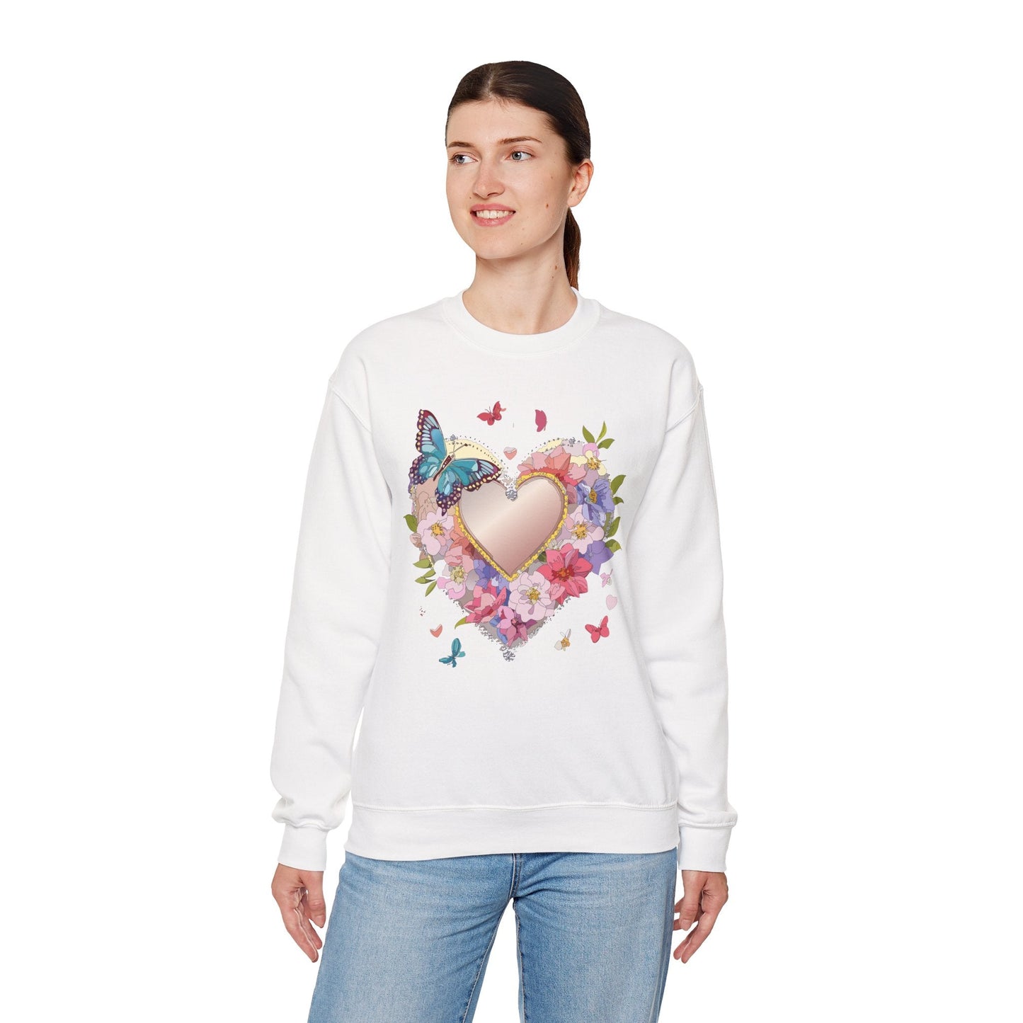 Unisex Floral Heart Sweatshirt Floral Love Sweatshirt Valentines Day Sweatshirt Heart Floral Design