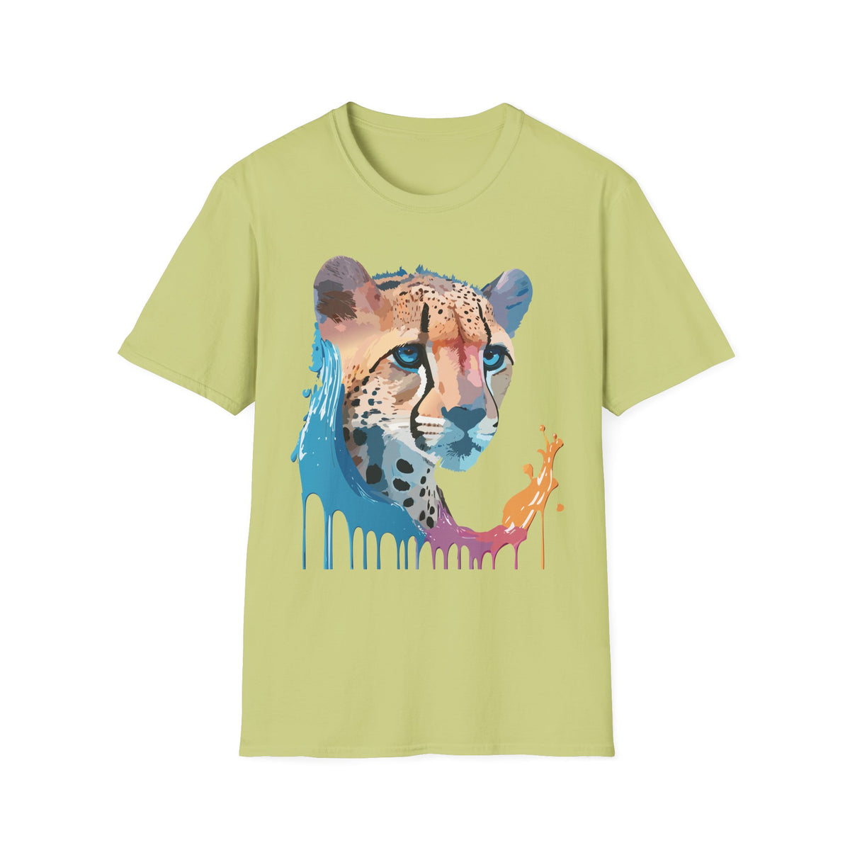Watercolor Cheetah Portrait T-Shirt | Drip Paint Animal Tee