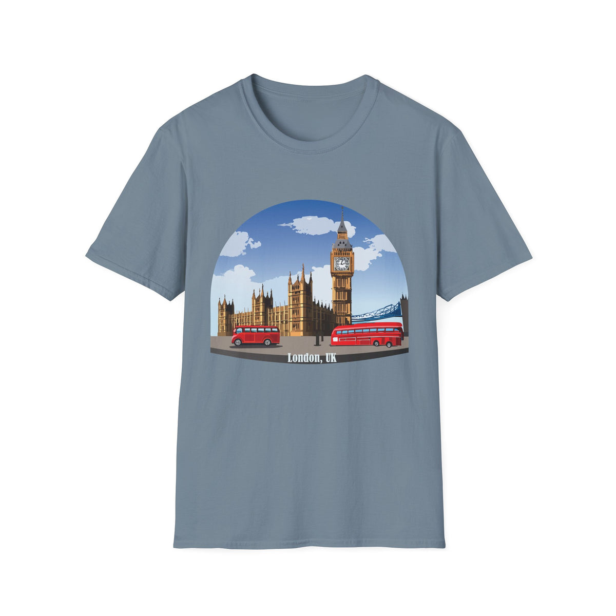 London Skyline Big Ben Illustration T-Shirt | Double Decker Bus, Bridge
