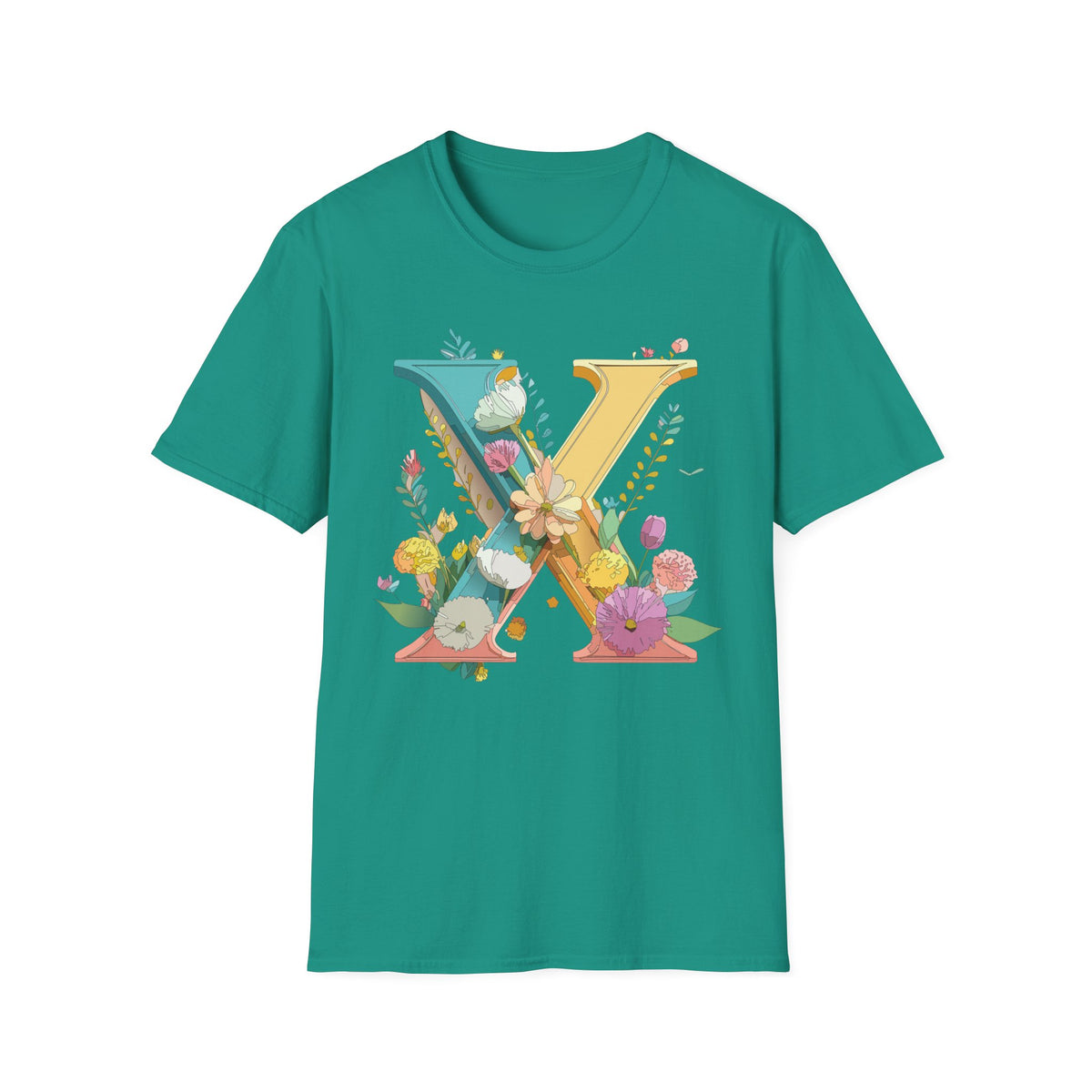 Floral Letter X T-Shirt | Botanical Monogram Initial Tee