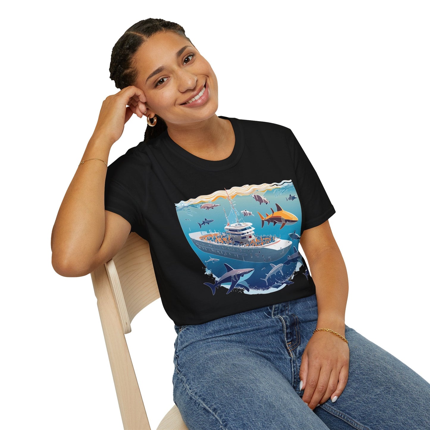 Ocean Tee Shirt Unisex Softstyle Short Sleeve With Ocean Art Design 100 Percent Ring Spun Cotton