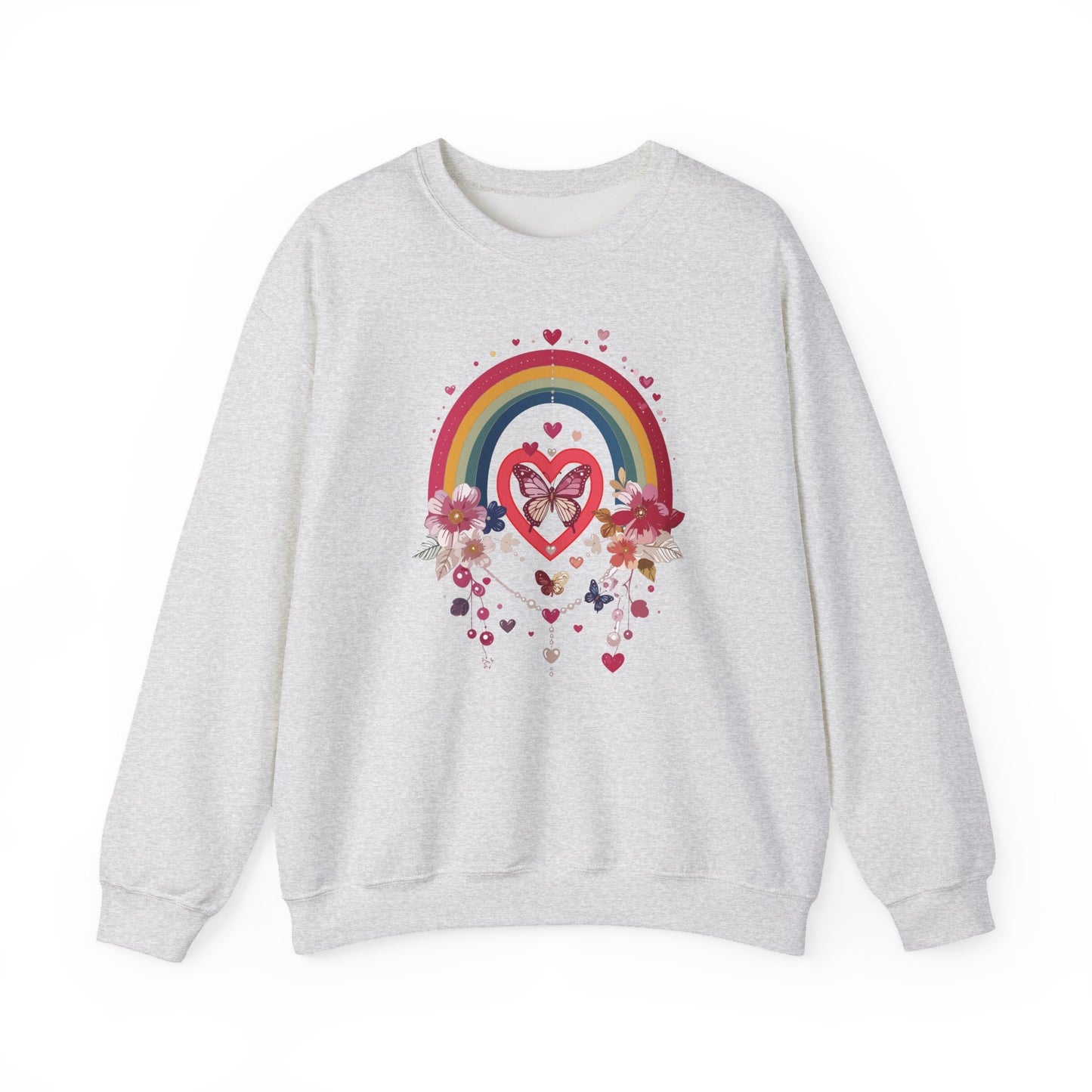 Rainbow Heart Sweatshirt, Floral Heart Sweatshirt, Floral Love Sweatshirt, Valentine's Day Sweatshirt, Rainbow Heart Floral Sweatshirt 113
