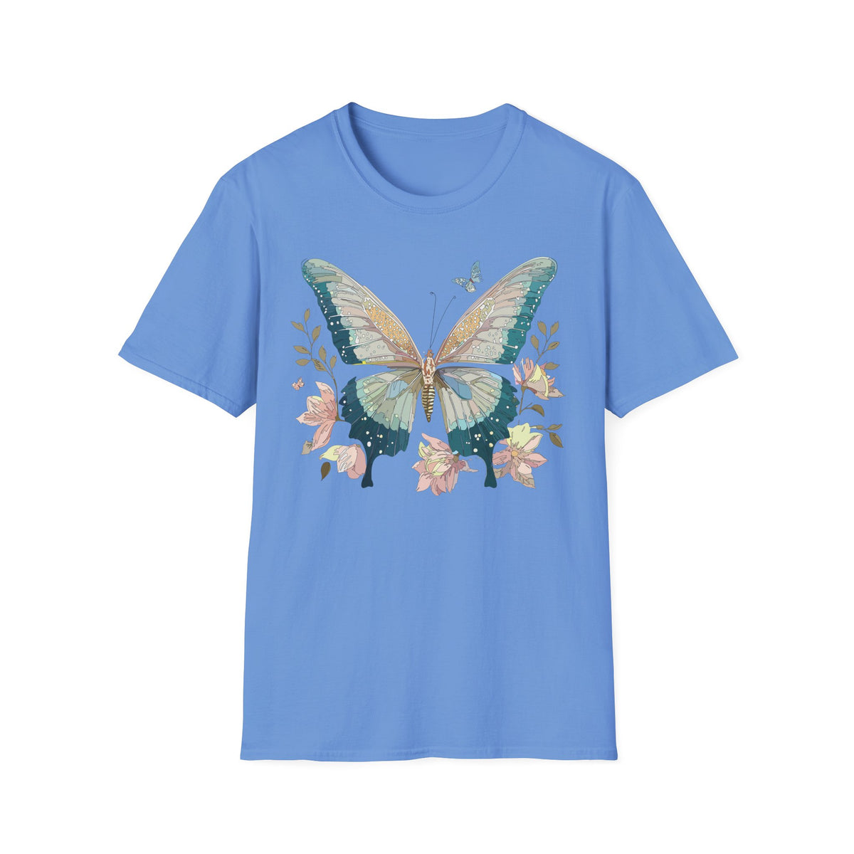 Vintage Blue Butterfly T-Shirt | Floral Wings Nature Graphic Tee Unisex 100 Cotton Gildan T-Shirt