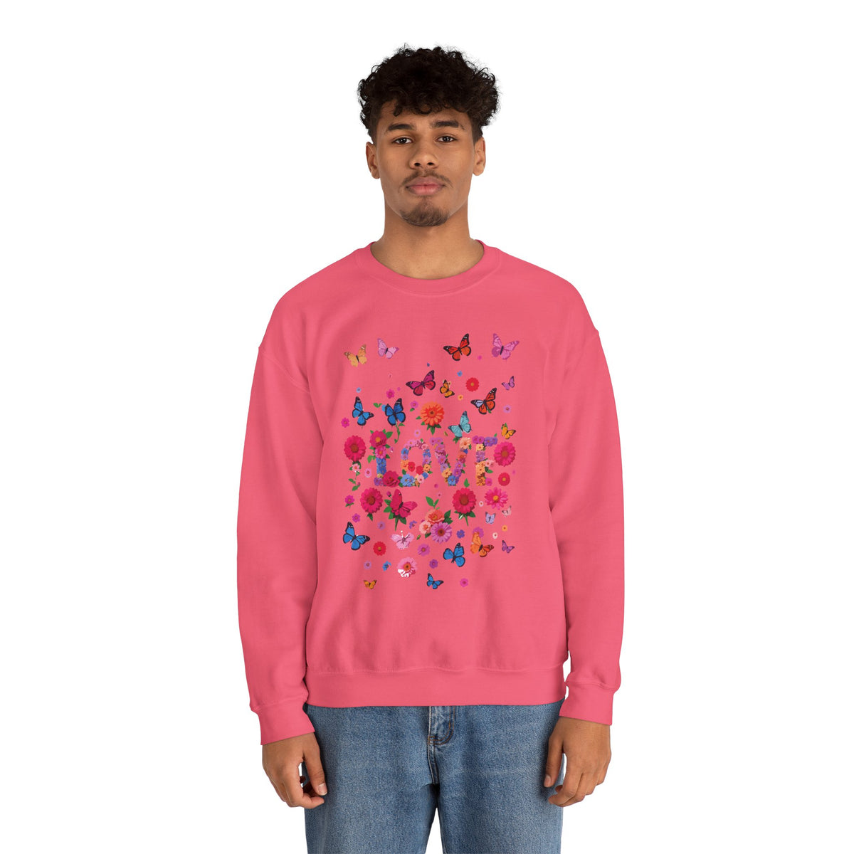 Unisex Floral Love Sweatshirt, Love Floral Sweatshirt, Floral Butterfly Sweatshirt, 50/50 Cotton-Poly Valentine's Day Sweatshirt 07