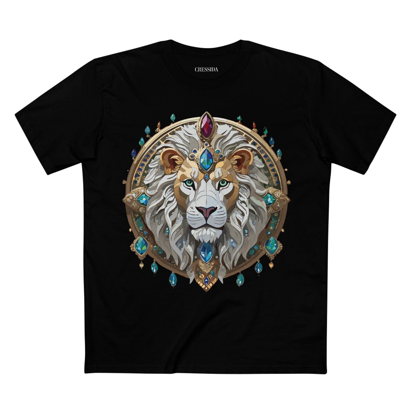 Lion Graphic Unisex 100 Cotton Tee With Unique Animal Golden Medallion Art Design 60