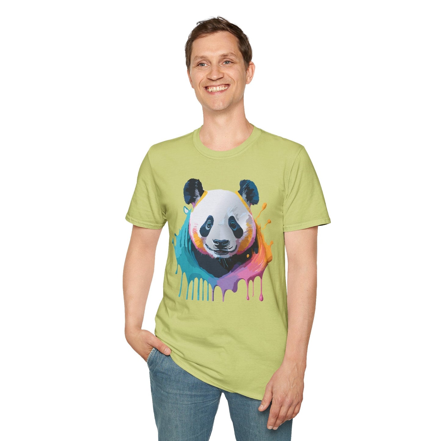 Unisex Panda Shirt T Shirt With Panda Animal Print Tee Softstyle Gildan 64000 100 Percent Ring Spun Cotton
