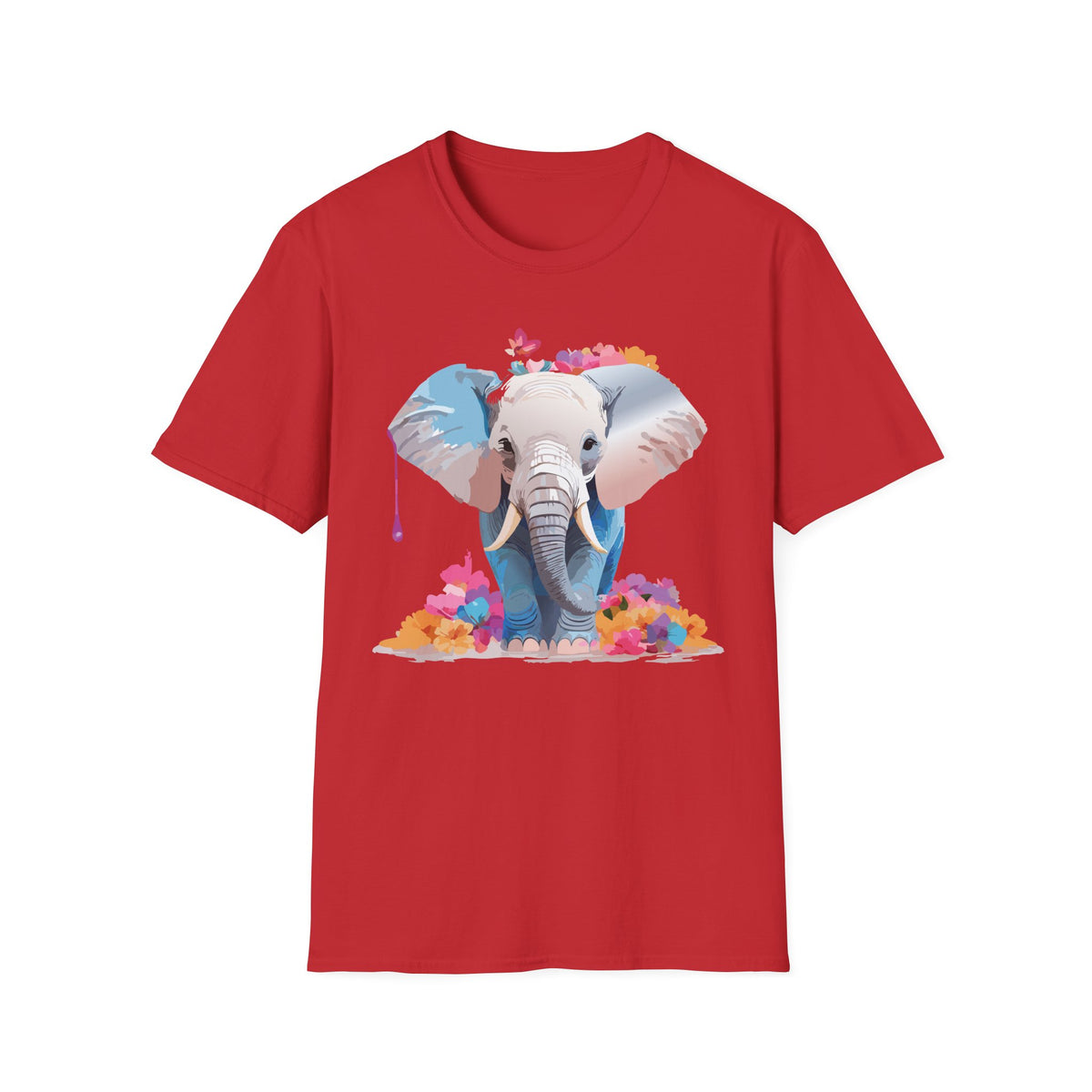 Floral Baby Elephant Tee | Elephant Face Graphic T-Shirt, Watercolor Flowers