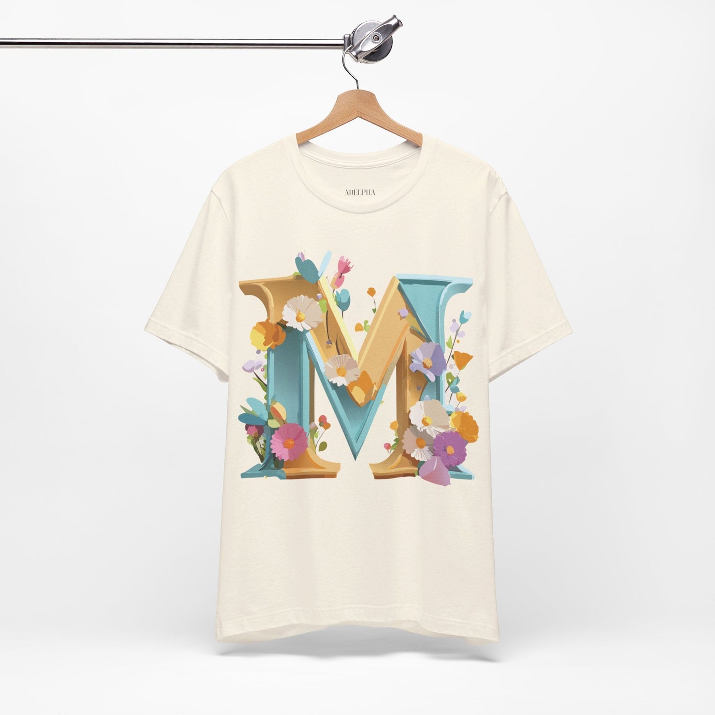 Letter M Shirt Unisex Graphic Tee Vintage Inspired Artwork Adelpha Jersey Short Sleeve