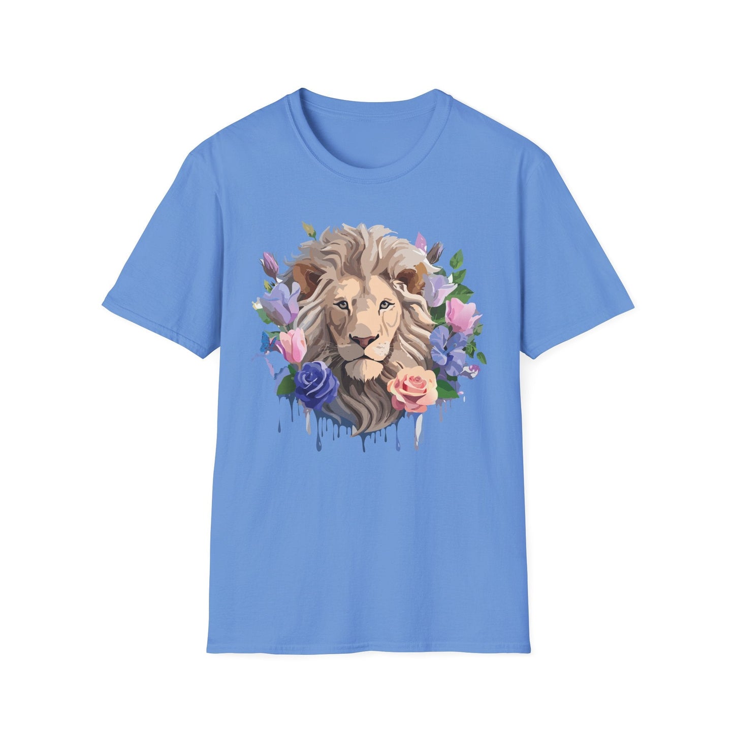 Unisex Floral Lion Tee Shirt Softstyle Gildan 64000 100 Percent Cotton