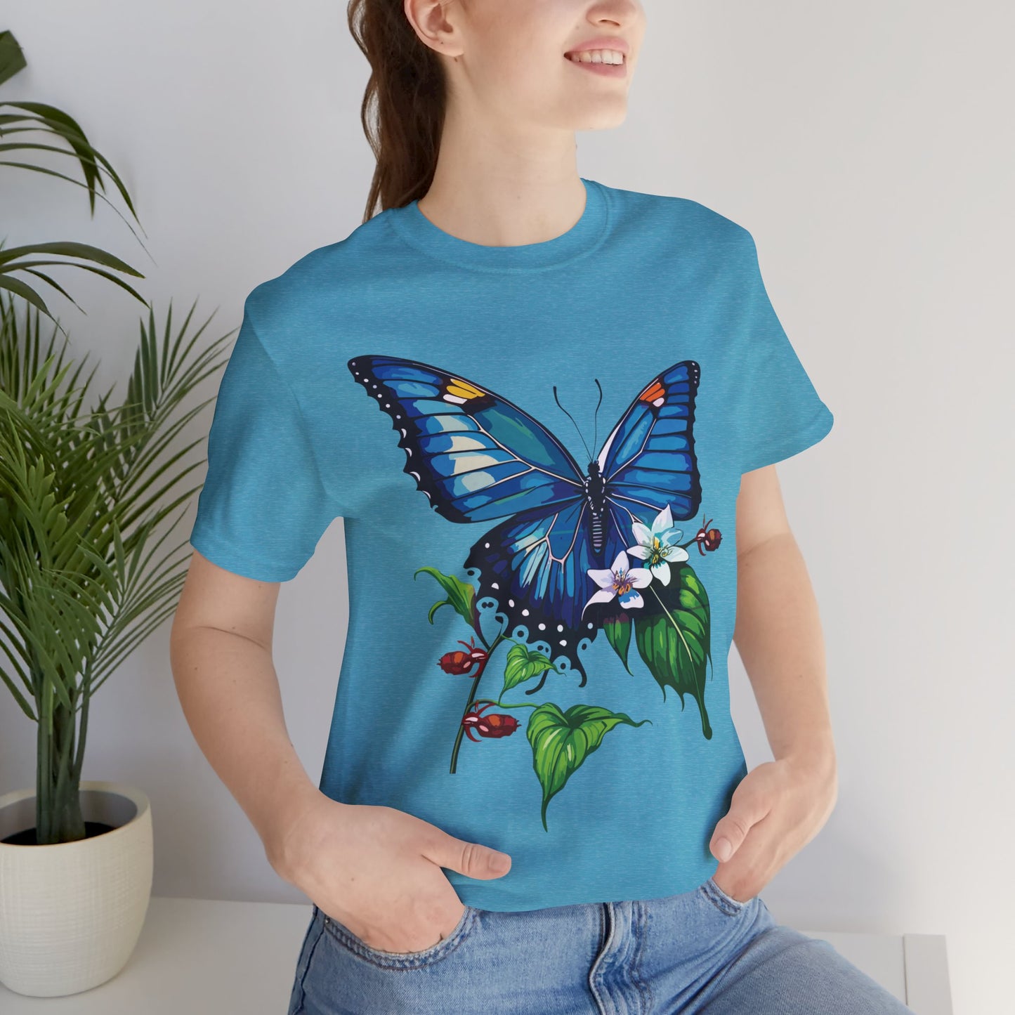 Cotton Tee Shirt with Butterfly Prints