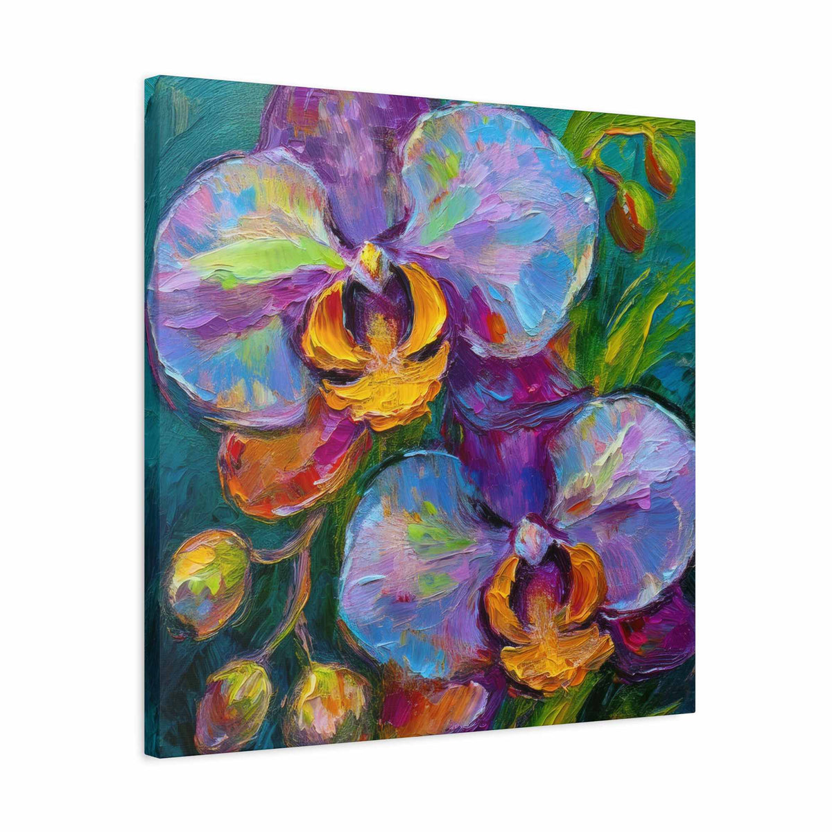 Blue Orchids Print Canvas, Floral Oil Paint Print 20x20, 24x24, 30x30, 32x32, 36x36 Art Design Pine-Wood Inner Frame MC-133
