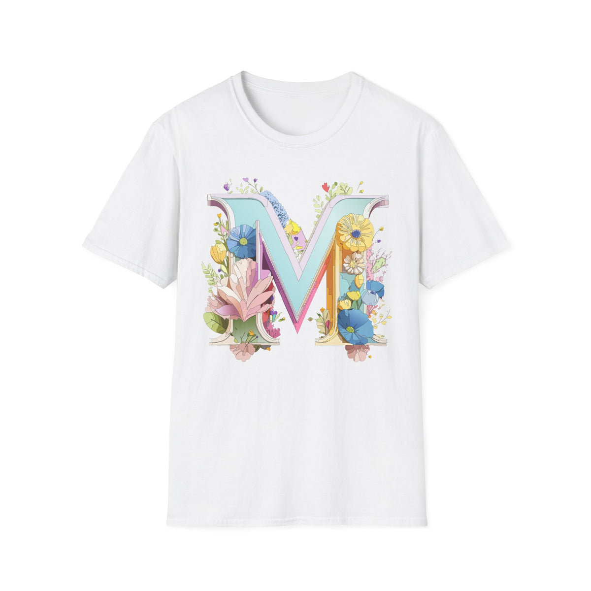 Floral Letter M T-Shirt | Monogram Initial Tee, Spring Flowers