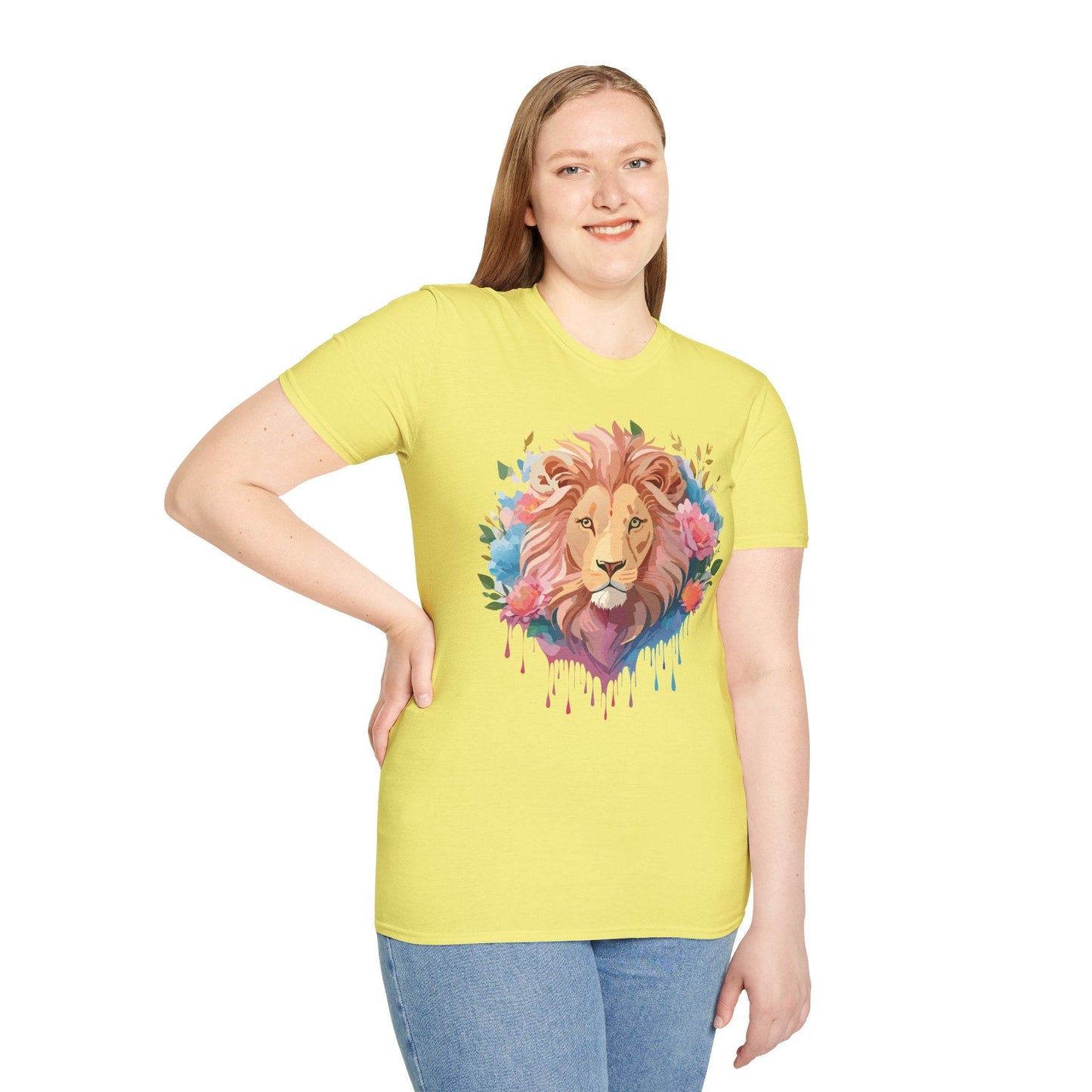 Lion Shirt Unisex Floral Lion Tee 100 Percent Cotton Softstyle Gildan 64000
