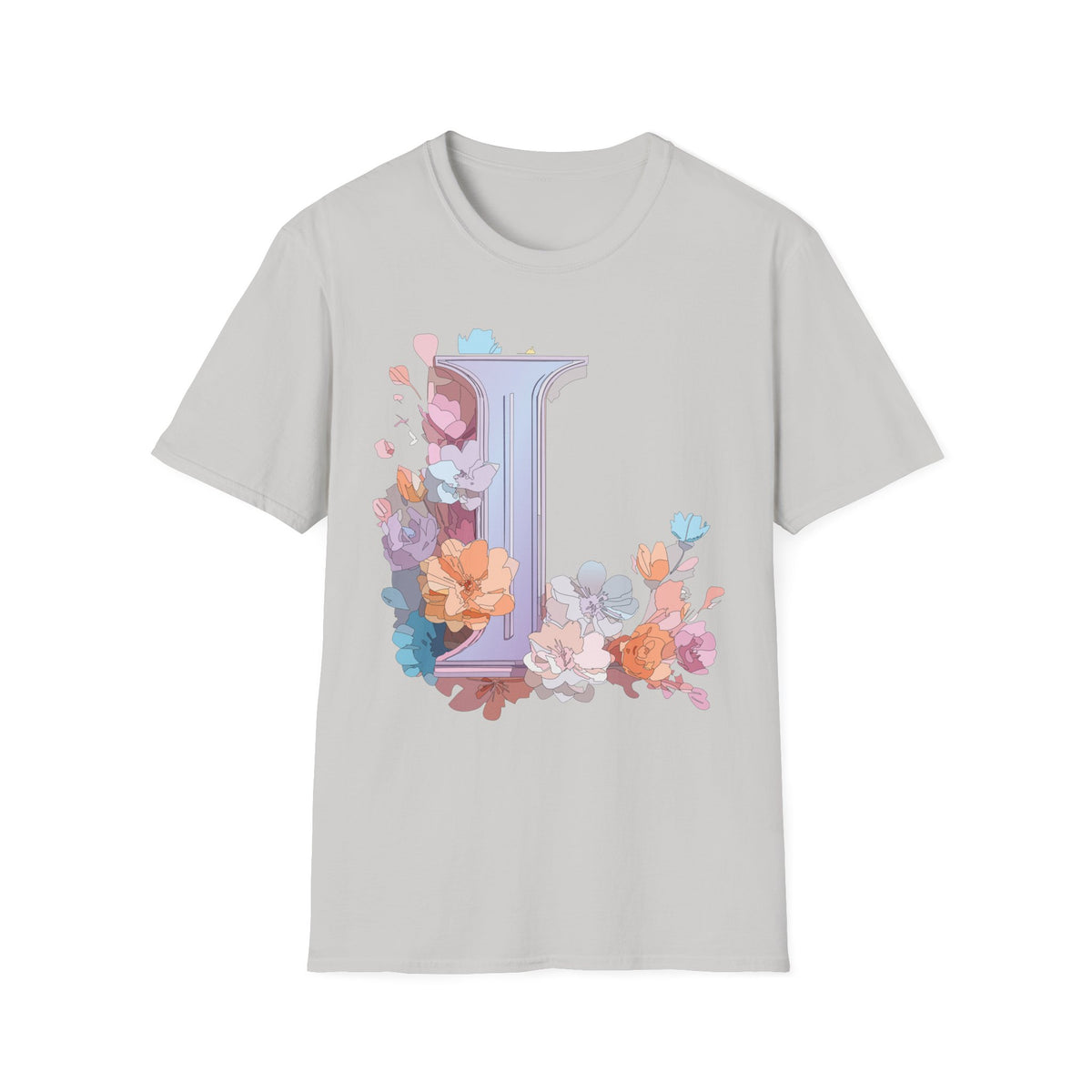 Floral Letter L Monogram T-Shirt | Pastel Botanical Initial Tee