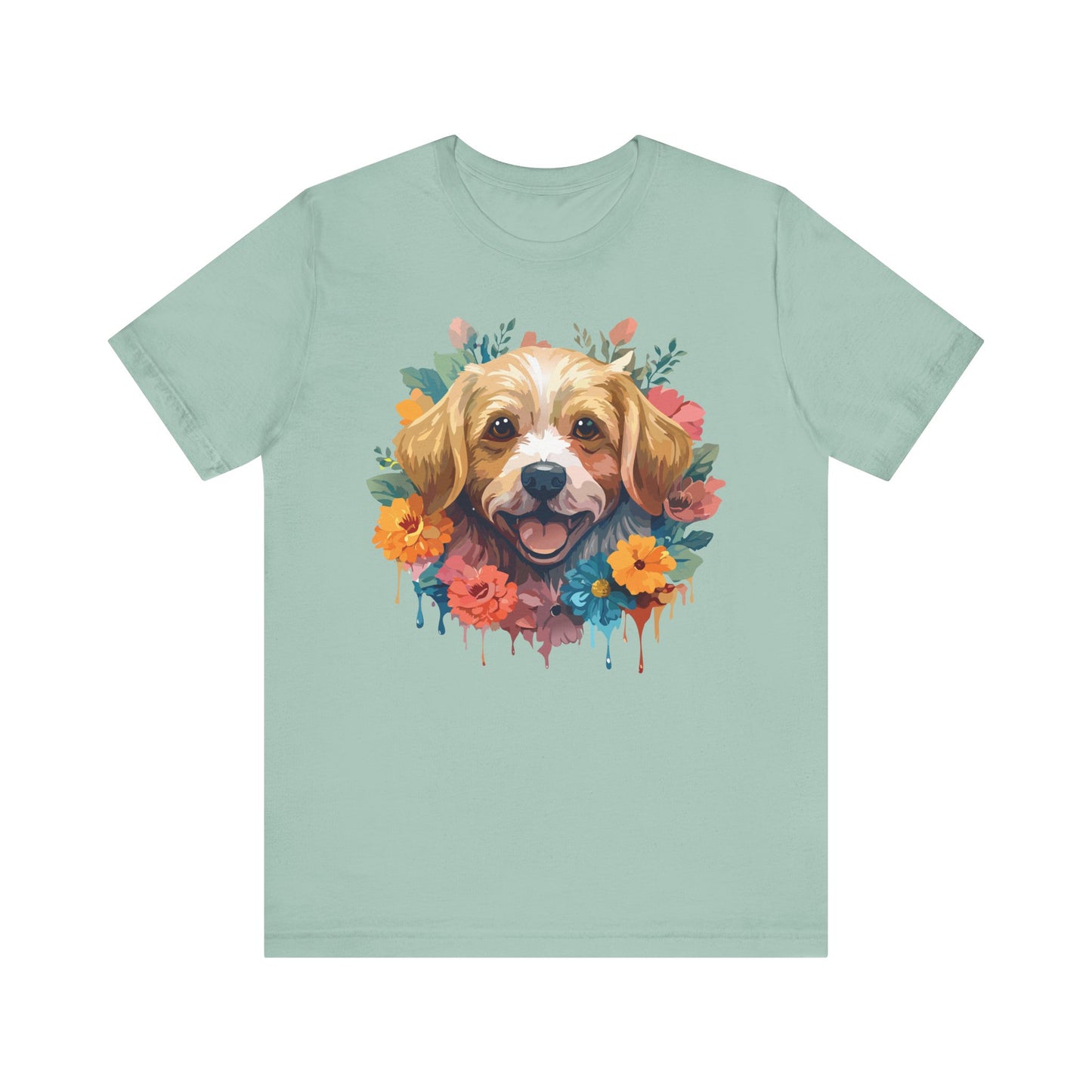 Floral Dog Tee, Animal Shirt, Dog Shirt, Floral Tee, Flower T-shirt, T-Shirt with Animal, Summer Top with Art Design