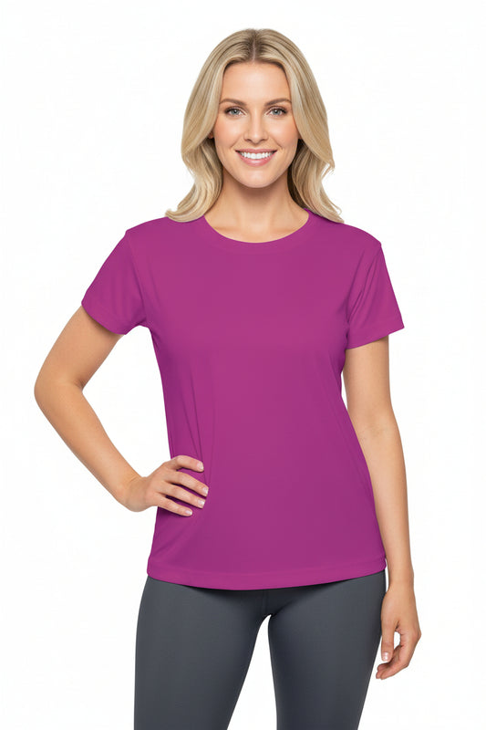 Raspberry Plum Women's Sports Jersey Short Sleeves 100% Poly Solid Rose Berry Pink Color Print Athletic Tee