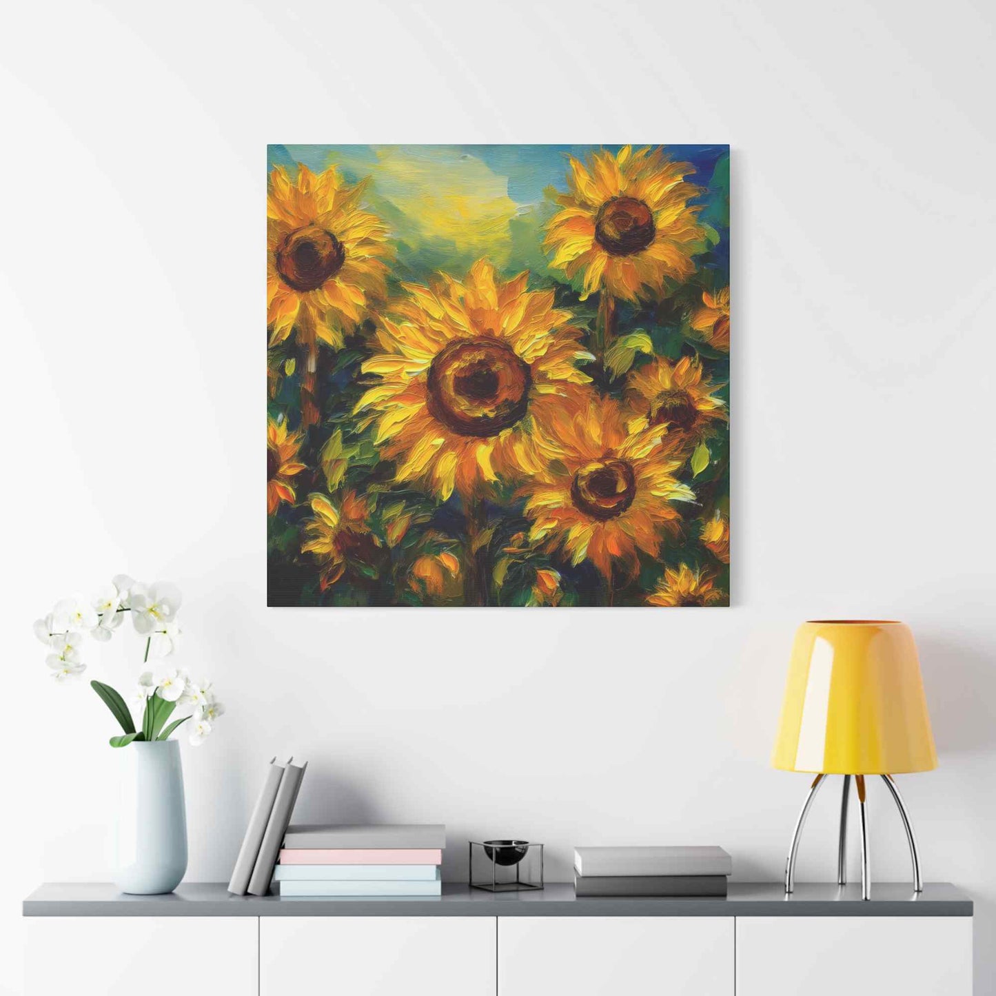 Sunflowers Print Canvas, Flowers Oil Paint Print 20x20, 24x24, 30x30, 32x32, 36x36, Floral Art Design Print Non-Frame MC-24