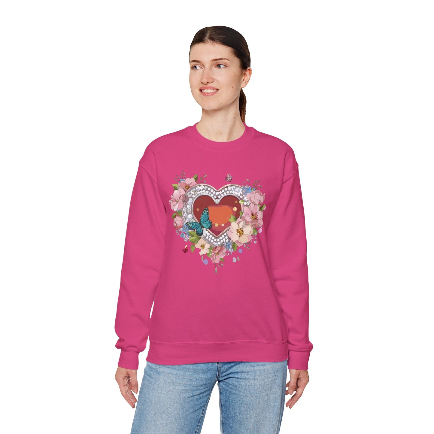 Floral Heart Sweatshirt Unisex Valentines Day Edition Gildan 18000 Heavy Blend Crewneck