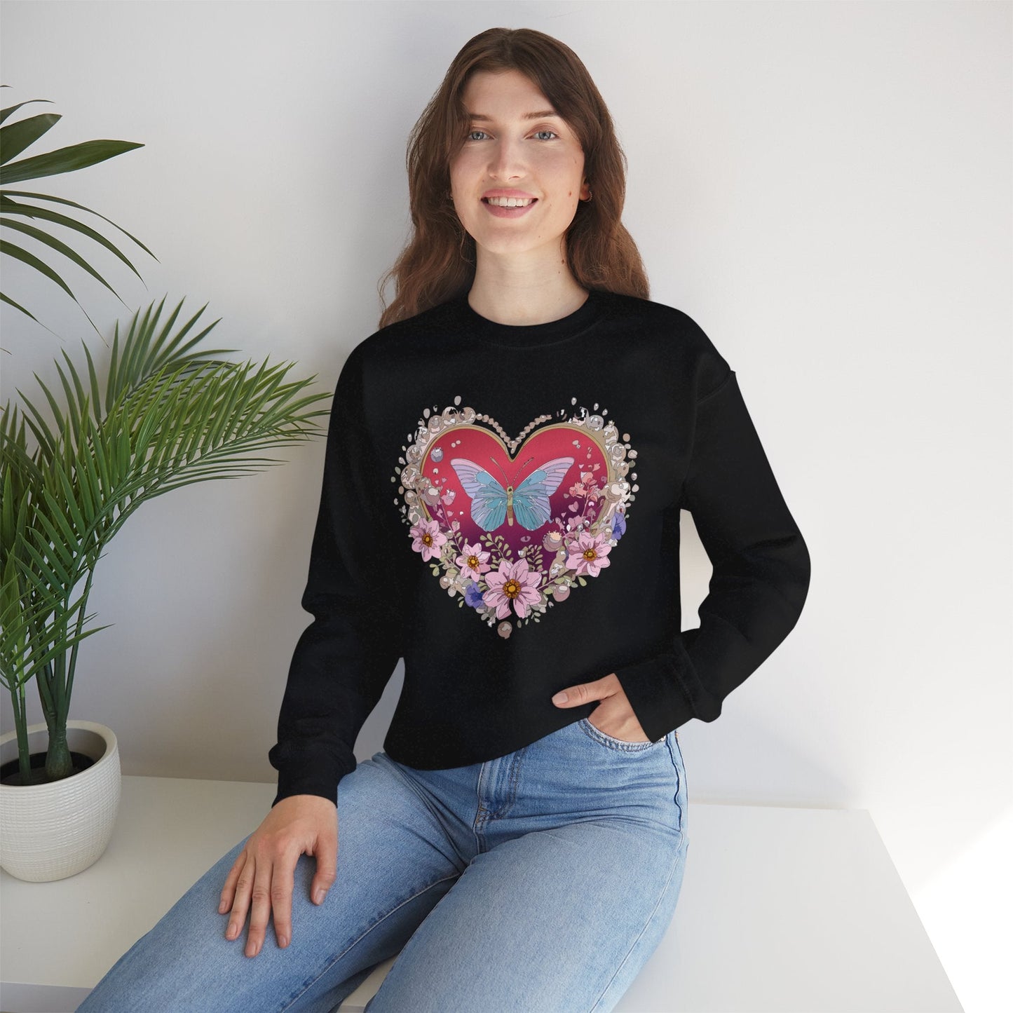 Floral Heart Sweatshirt For Valentines Day Unisex Floral Love Crewneck Sweatshirt