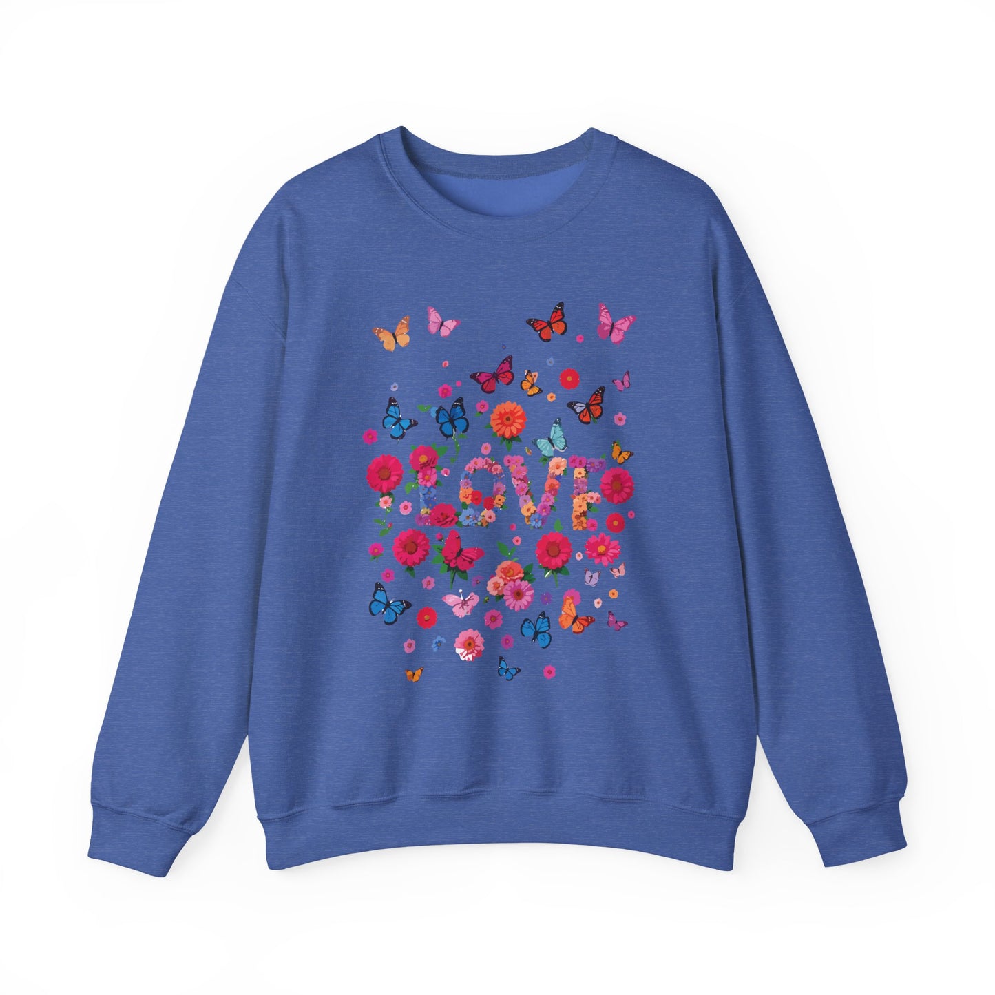 Unisex Floral Love Sweatshirt, Love Floral Sweatshirt, Floral Butterfly Sweatshirt, 50/50 Cotton-Poly Valentine's Day Sweatshirt 07