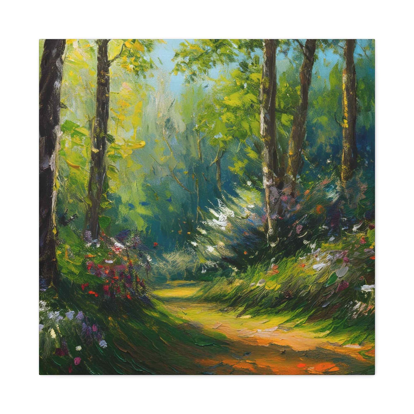 Summer Forest Print Canvas, Oil Paint Print 20x20, 24x24, 30x30, 32x32, 36x36 Art Design Print Pine-Wood Inner Frame MC-88
