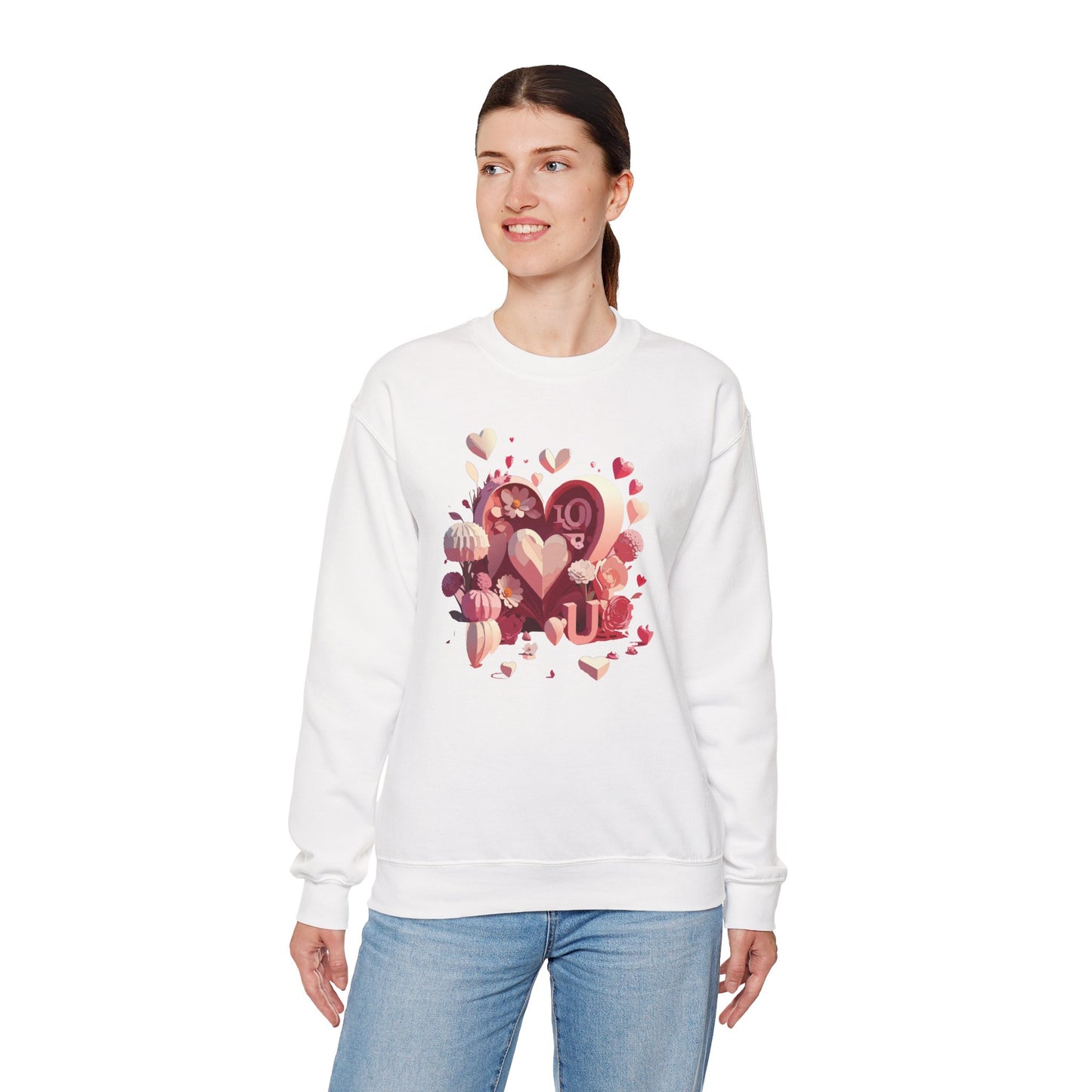 Unisex Floral Big Heart Sweatshirt, Love Floral Sweatshirt, Floral Heart Sweatshirt, 50/50 Cotton-Poly Valentine's Day Sweatshirt 09