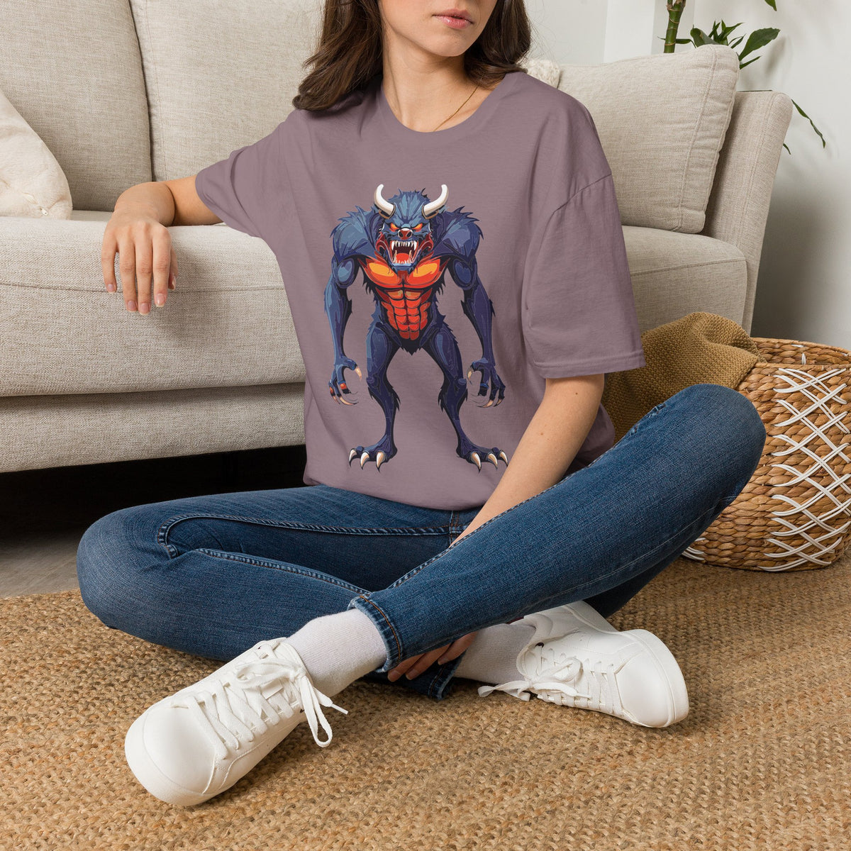 Werewolf Monster T-Shirt — Fierce Halloween Creature Cartoon Graphic Tee Unisex 100 Cotton Gildan T-Shirt