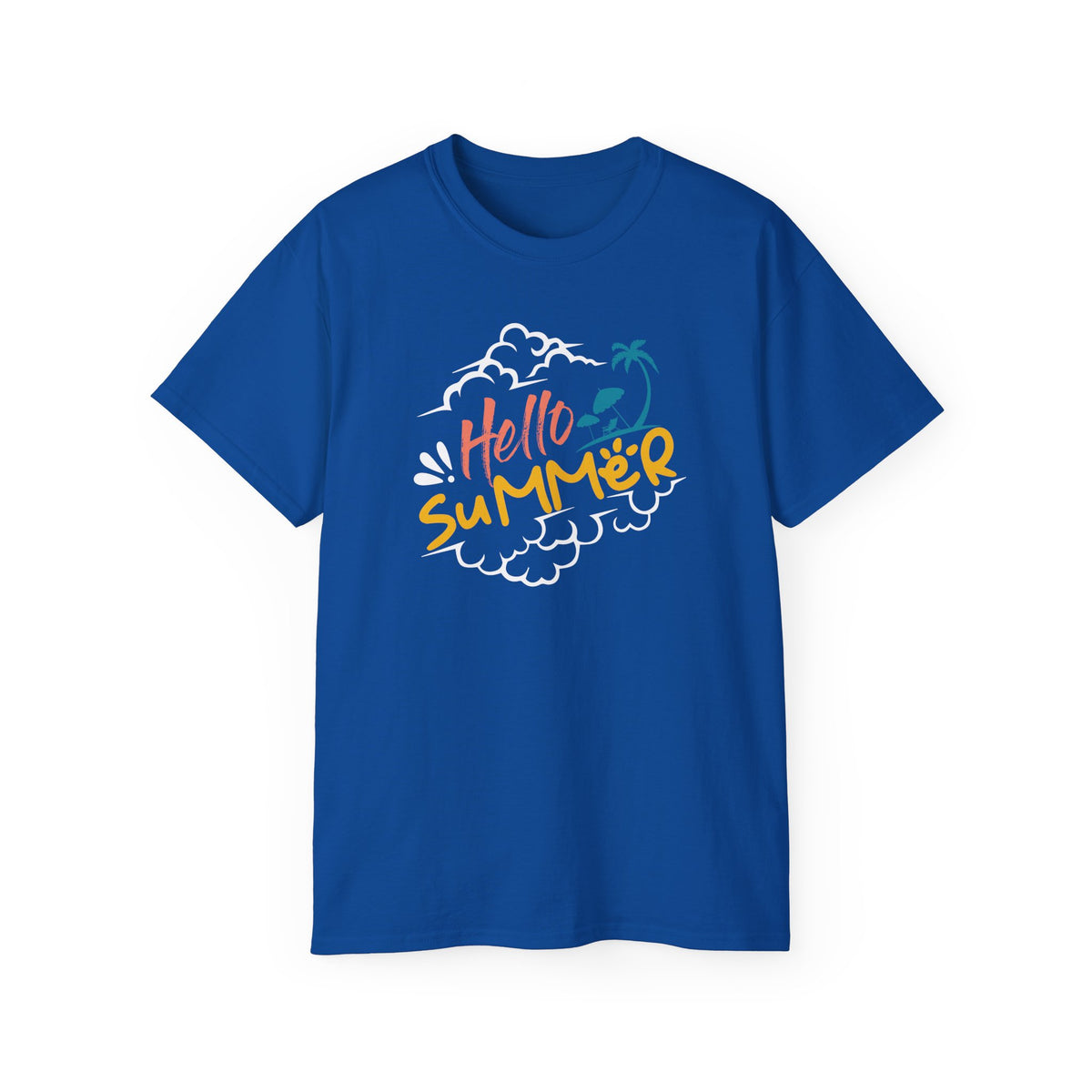 Hello Summer palm graphic Tee | beach vibes, tropical script, casual summer top
