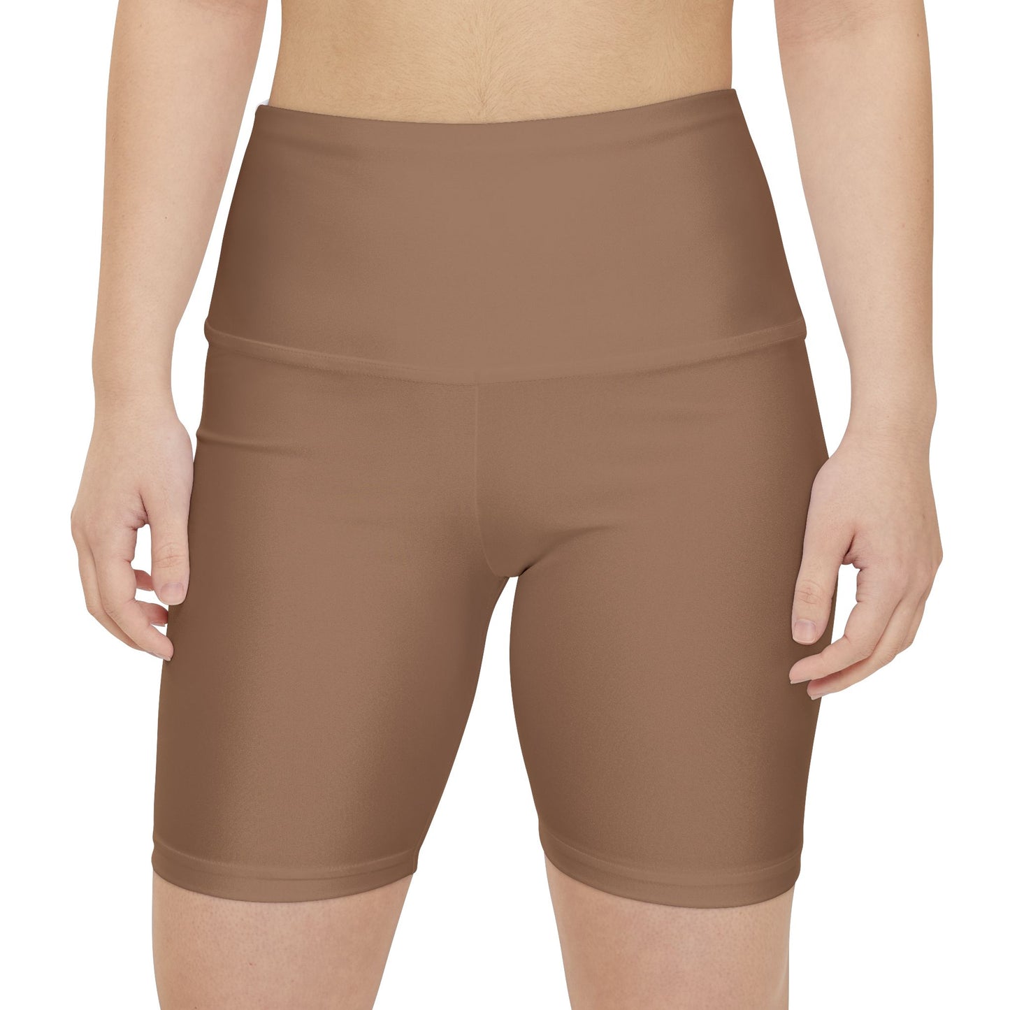 Faded Copper Women's High-Waist Workout Shorts — Solid Brown AOP Activewear