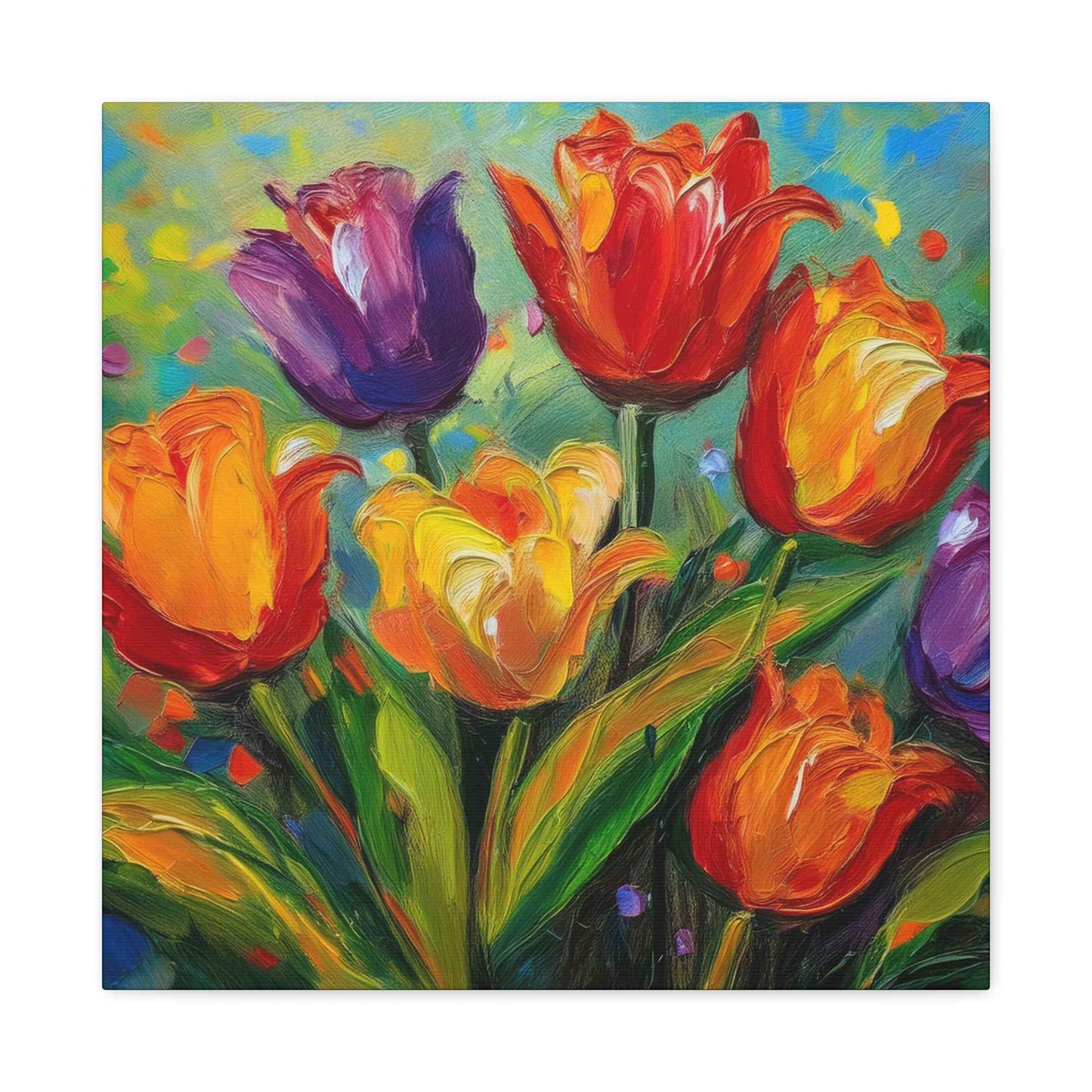 Tulips Print Canvas, Floral Oil Paint Print 20x20, 24x24, 30x30, 32x32, 36x36 Art Design Pine-Wood Inner Frame MC-141