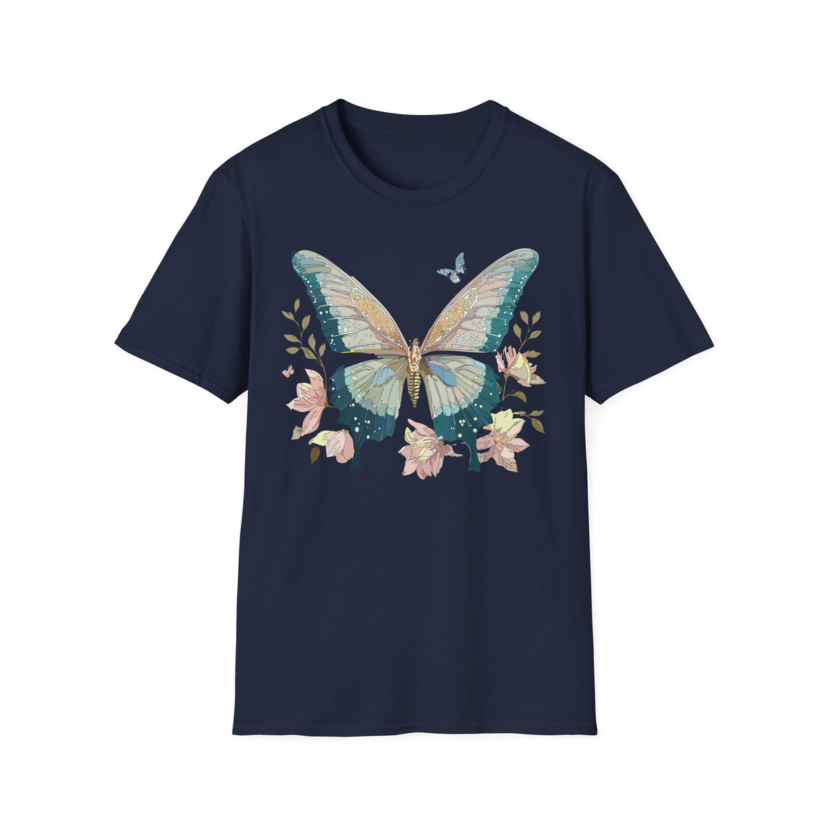 Vintage Blue Butterfly T-Shirt | Floral Wings Nature Graphic Tee Unisex 100 Cotton Gildan T-Shirt