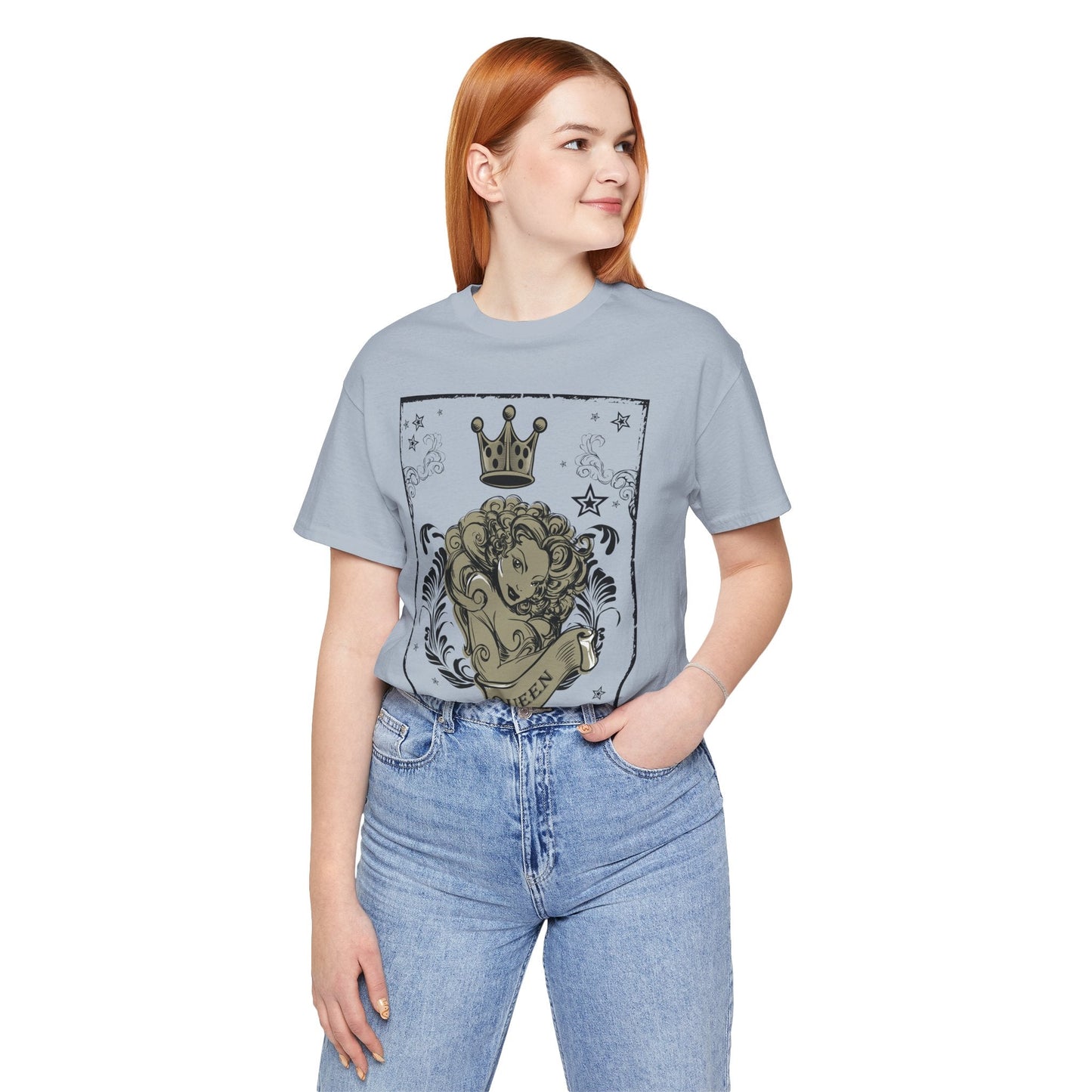 Crown Face Portrait Graphic Tee Vintage Floral Illustration Rock Band T-Shirt