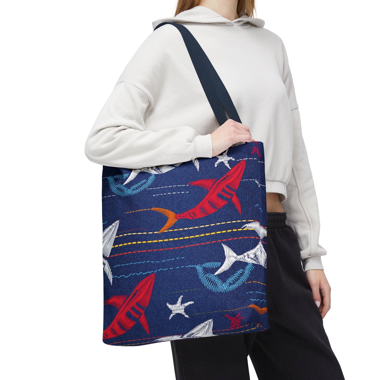 Denim Fabric Imitation Print Unisex Canvas Bag Poly Spun 3 Sizes Tote Bag 182-16